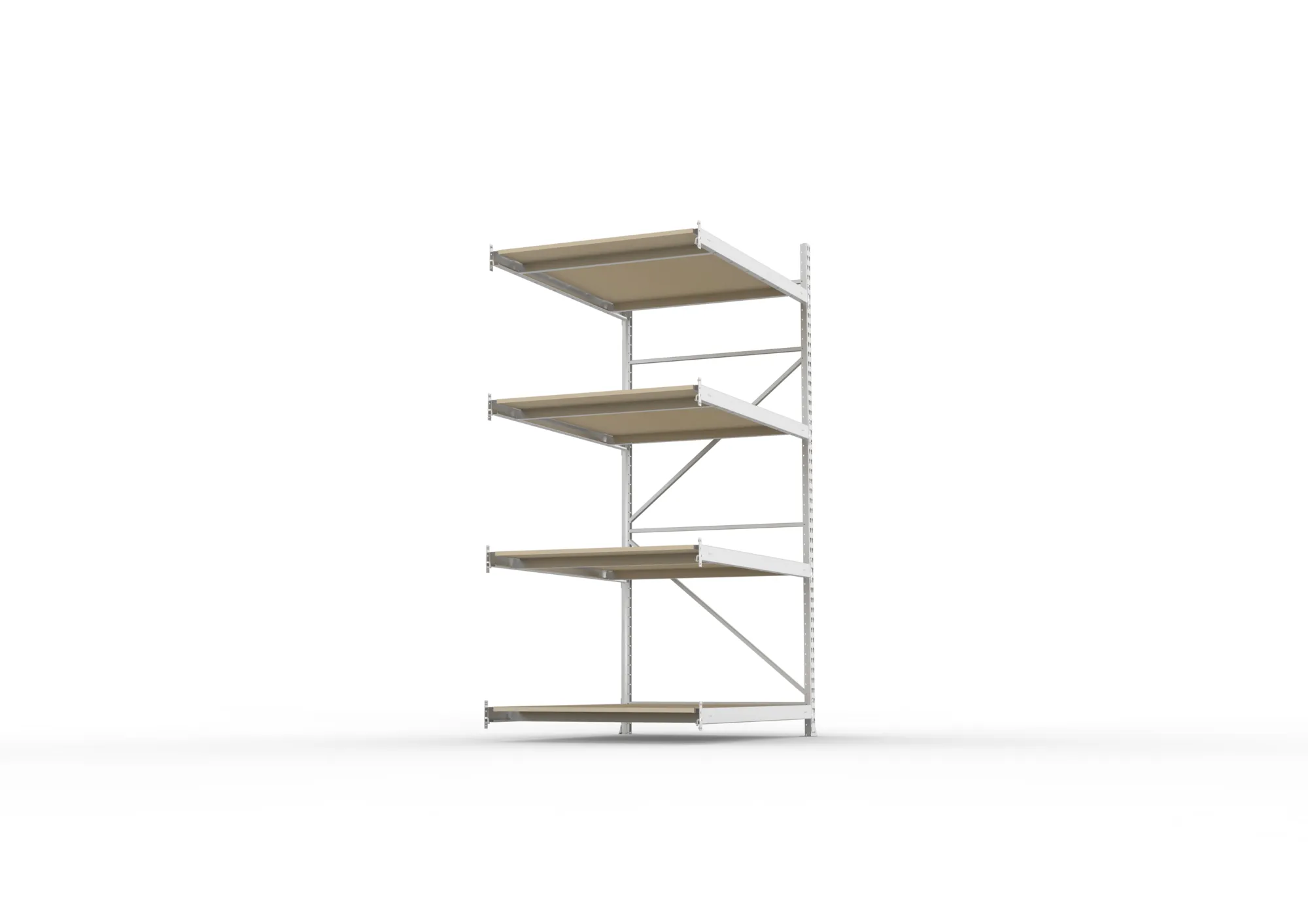 META MINI-RACK, Weitspannregal, Anbauregal, 2500 x 1400 x 1050 mm, Fachlast 600 kg, Spanplattenböden, 4 Ebenen – Seitenansicht