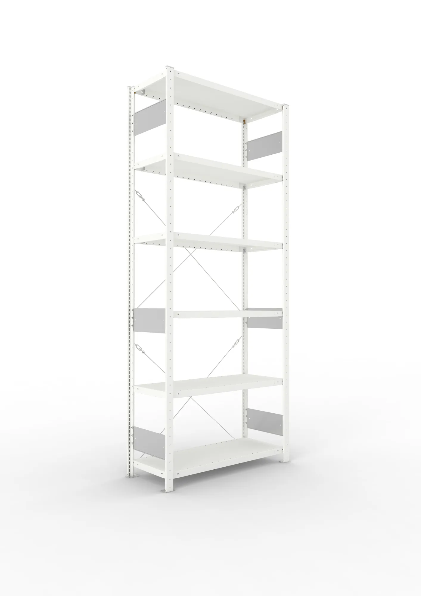 META CLIP S3, Fachbodenregal, Grundregal, 2500 x 1000 x 400 mm, Fachlast 230 kg, 6 Ebenen, RAL 7035 – Ansicht in Blickhöhe