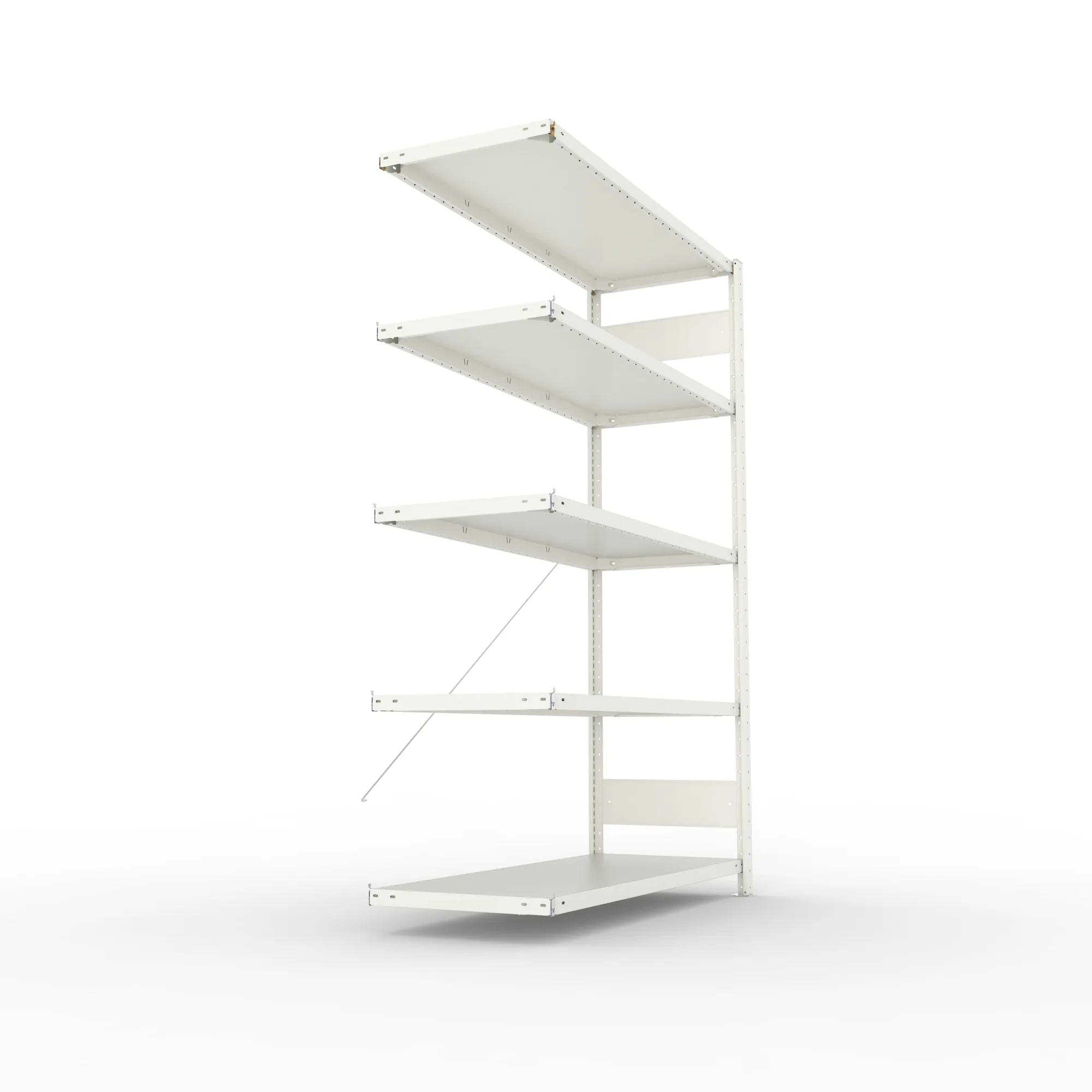 META CLIP, Fachbodenregal, Anbauregal, 2000 x 1300 x 500 mm, Fachlast 230 kg, 5 Ebenen, RAL 7035 – Seitenansicht