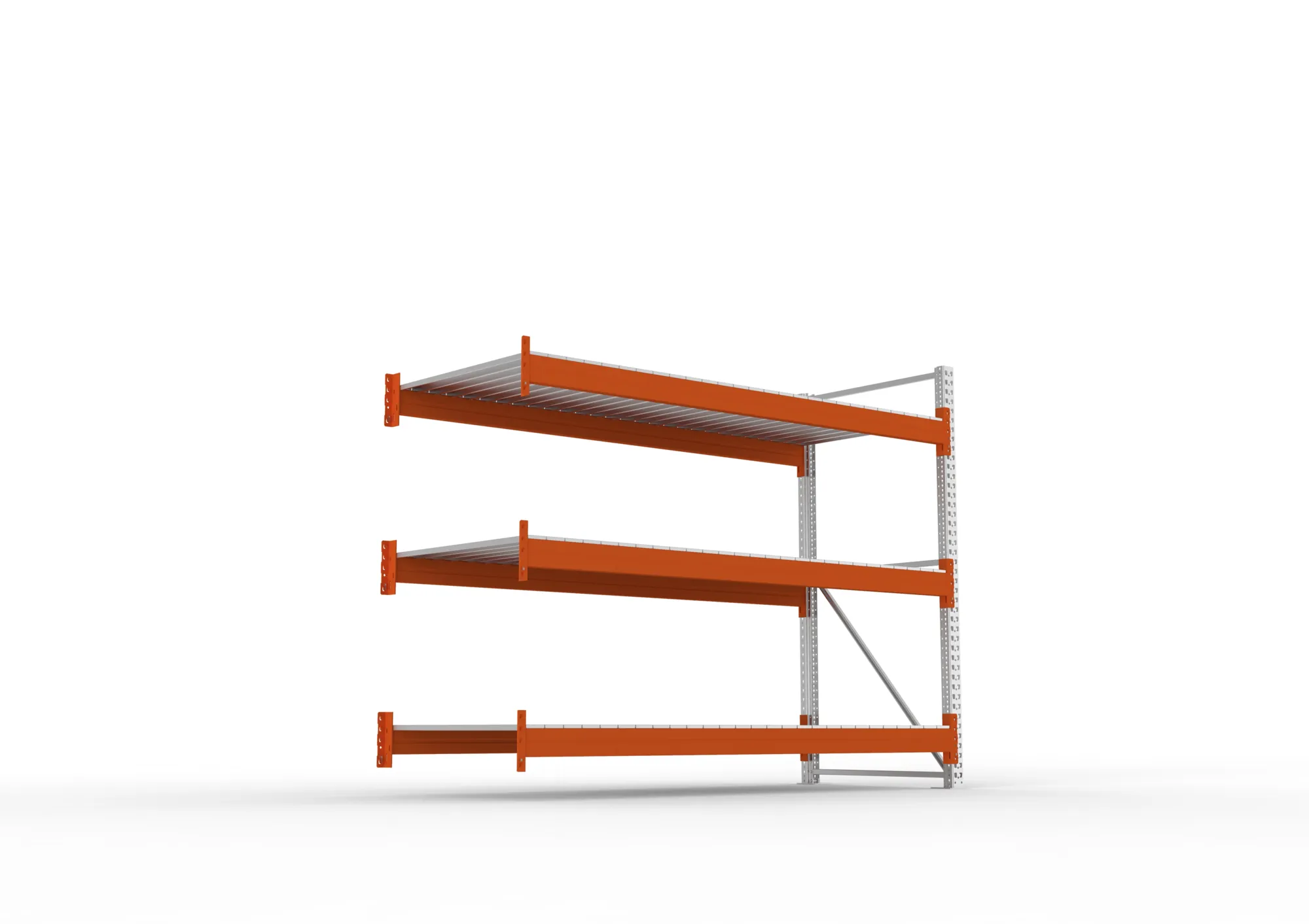 META MULTIPAL, Großfachregal, Anbauregal, 2200 x 2700 x 1100 mm, Fachlast 2400 kg, 3 Ebenen, Stahlpaneele, verzinkt – Ansicht von unten