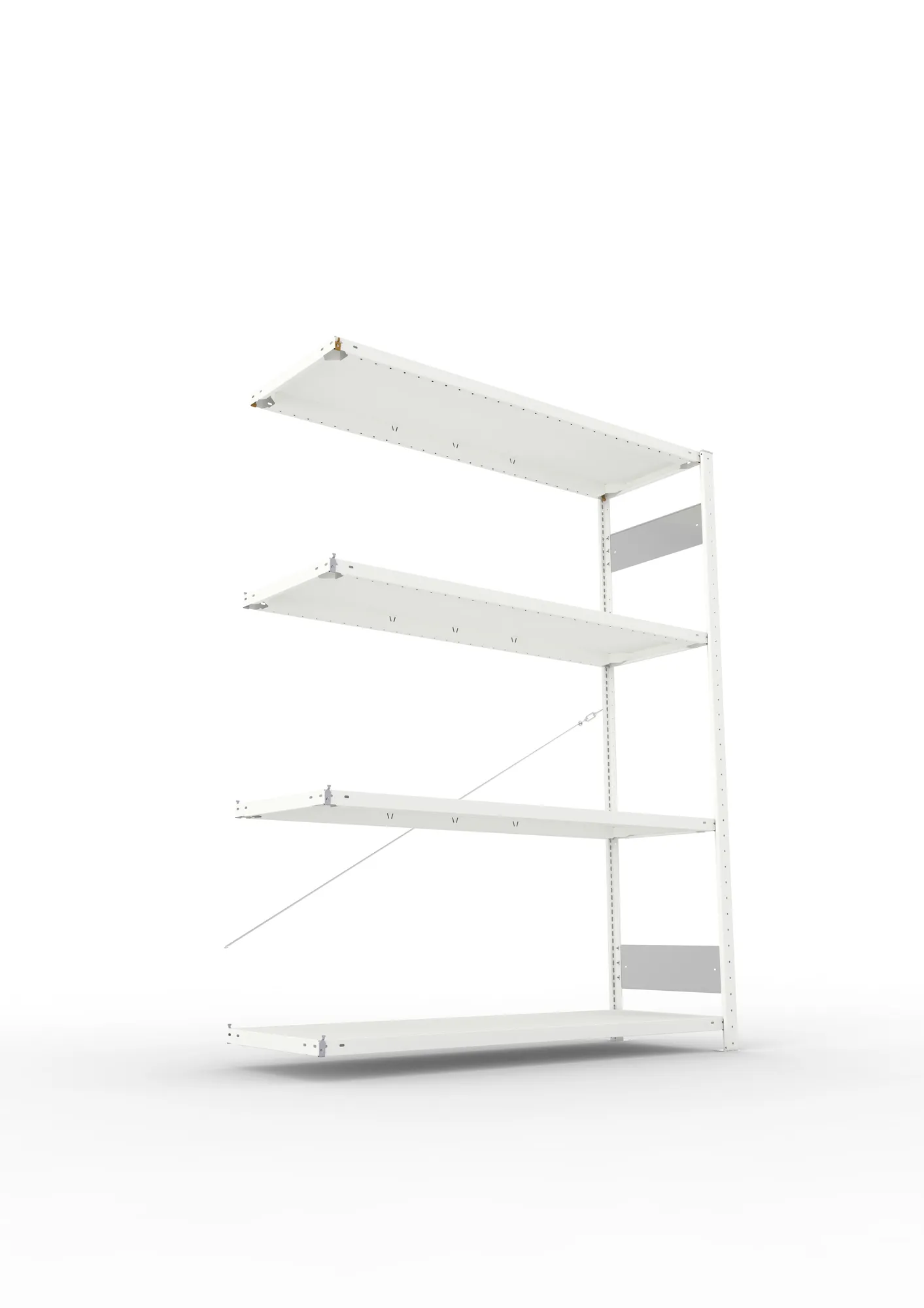META CLIP S3, Fachbodenregal, Anbauregal, 2000 x 1500 x 500 mm, Fachlast 200 kg, 4 Ebenen, RAL 7035 – Ansicht von unten