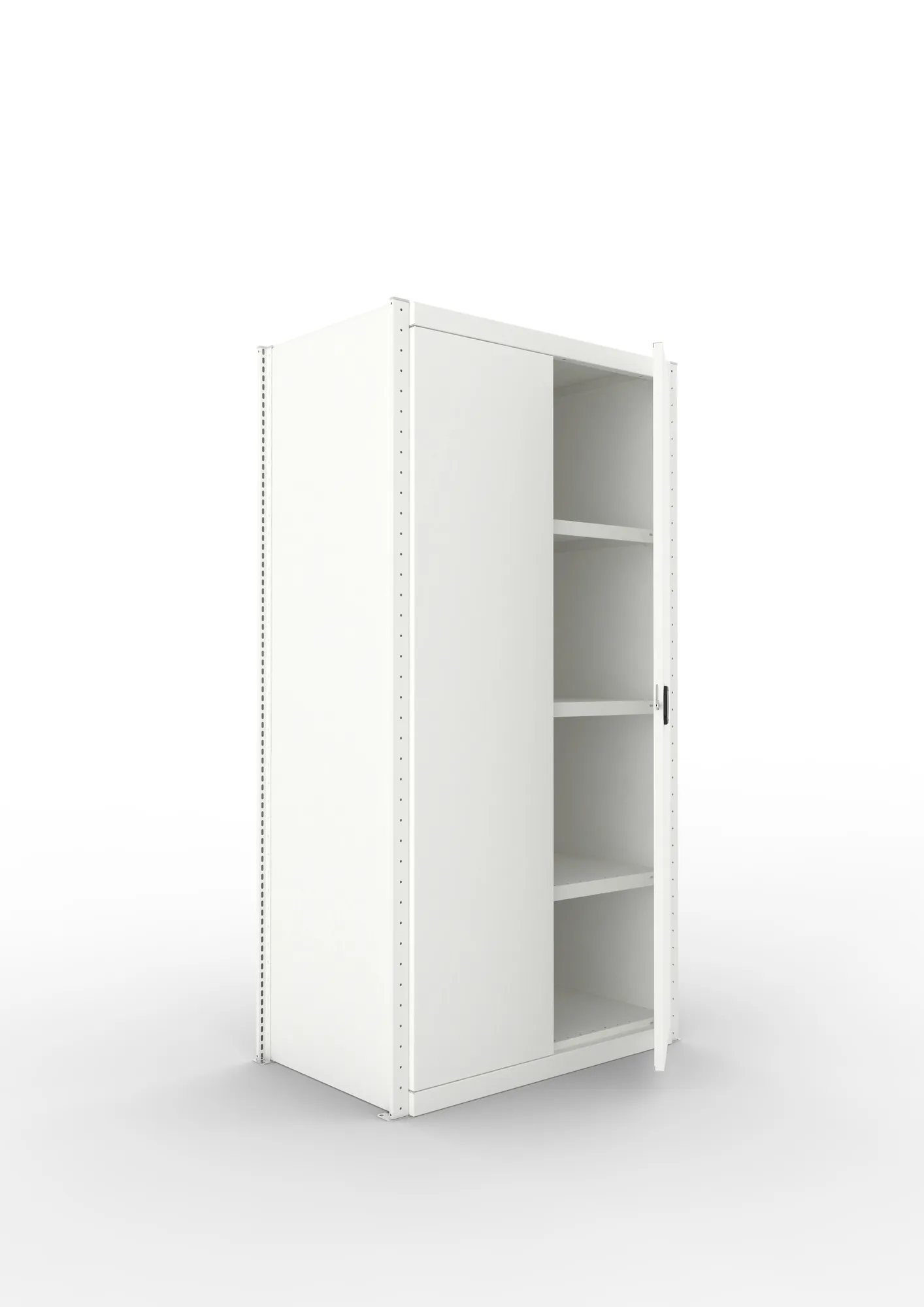 META CLIP, Schrankmodul, Grundregal, Variante 3, 2000 x 1000 x 600 mm, mit Volltür, RAL 7035 – Ansicht in Blickhöhe