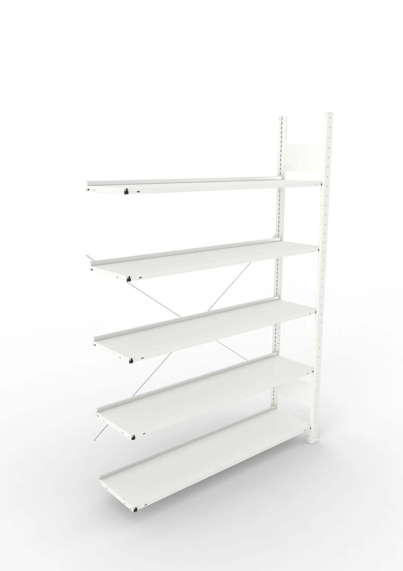 META CLIP COMPACT, Büro-Steckregal, Anbauregal, 1850 x 1250 x 300 mm, Fachlast 80 kg, 5+0 Ebenen, RAL 7035 – Ansicht von oben
