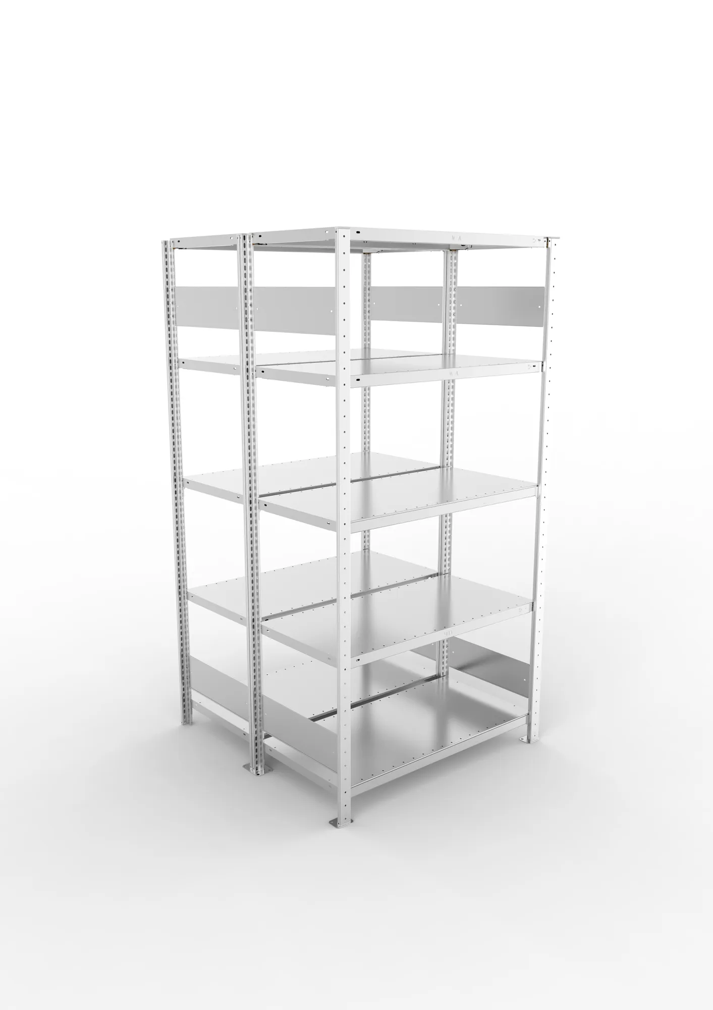 META CLIP S3, Fachbodenregal, Doppel-Grundregal, 2000 x 1000 x 500 mm, Fachlast 150 kg, 5 Ebenen, Längsriegel, verzinkt – Ansicht von oben