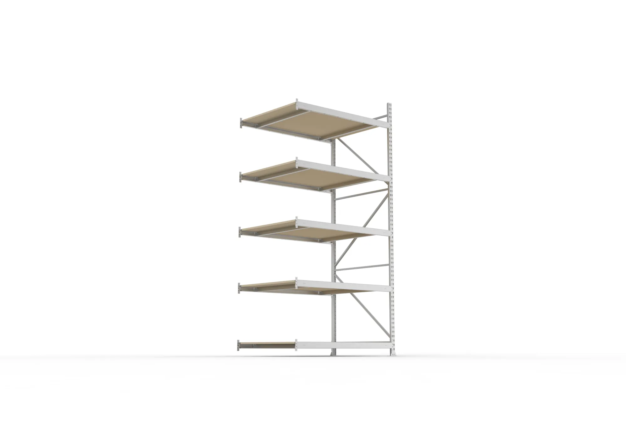 META MINI-RACK, Weitspannregal, Anbauregal, 3000 x 1400 x 1050 mm, Fachlast 600 kg, Spanplattenböden, 5 Ebenen – Ansicht von unten