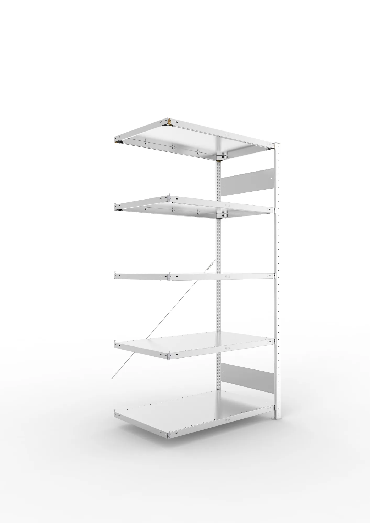 META CLIP S3, Fachbodenregal, Anbauregal, 2000 x 1000 x 600 mm, Fachlast 150 kg, 5 Ebenen, verzinkt – Ansicht in Blickhöhe