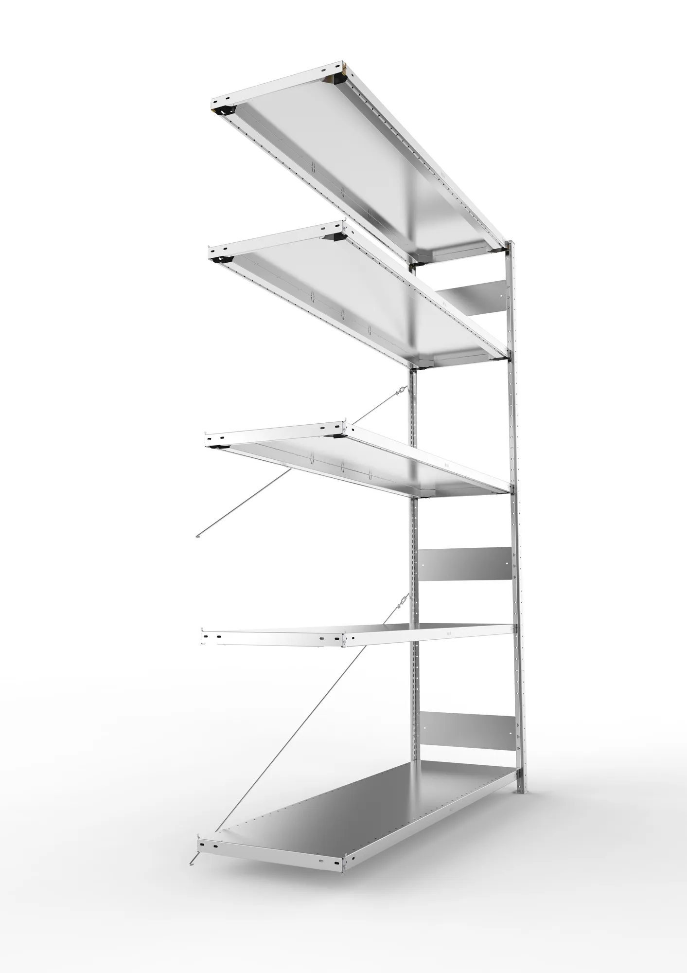 META CLIP S3, Fachbodenregal, Anbauregal, 2500 x 1700 x 500 mm, Fachlast 200 kg, 5 Ebenen, verzinkt – Seitenansicht