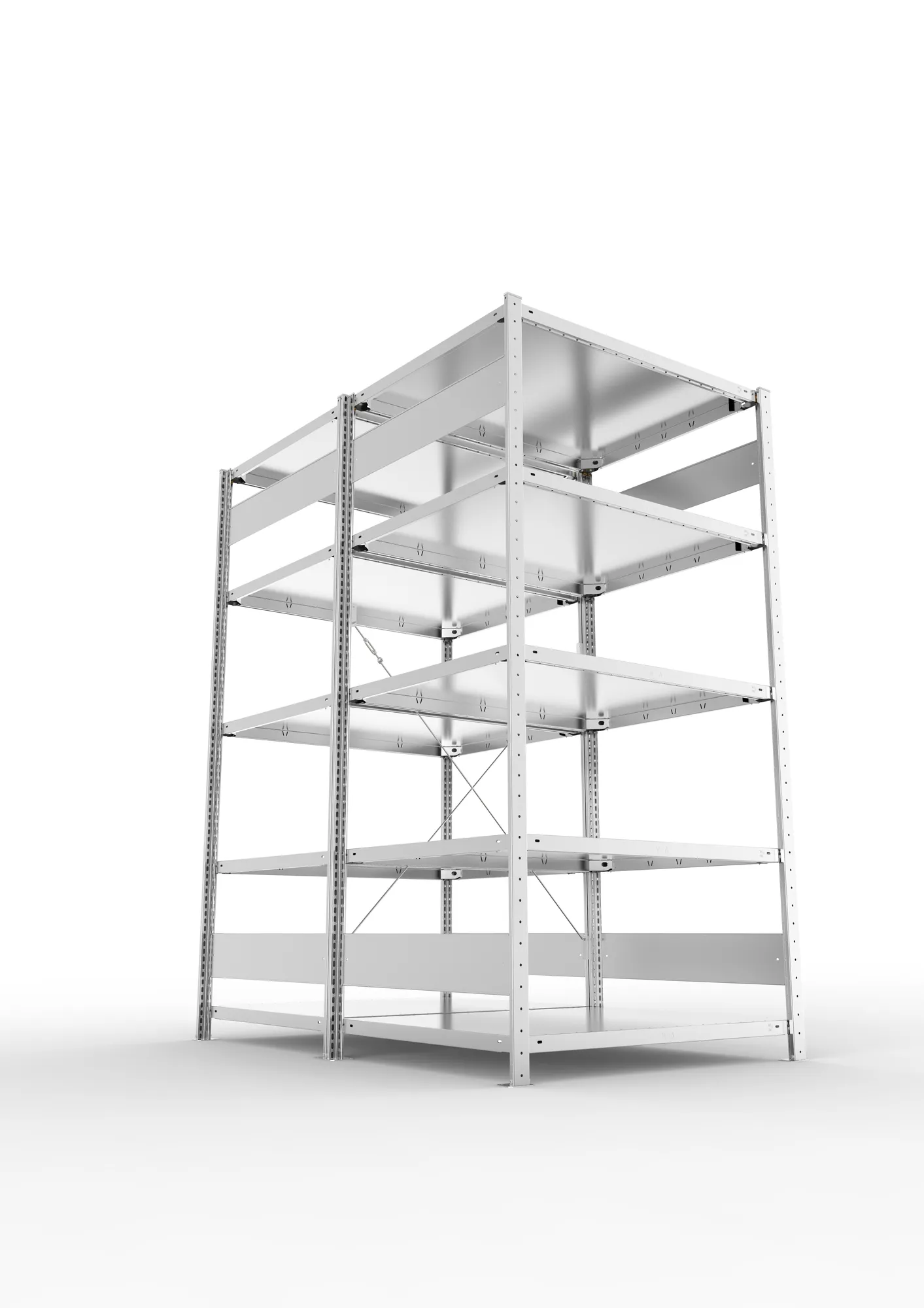 META CLIP, Fachbodenregal, Doppel-Grundregal, 2000 x 1000 x 800 mm, Fachlast 230 kg, 5 Ebenen, verzinkt – Ansicht von unten