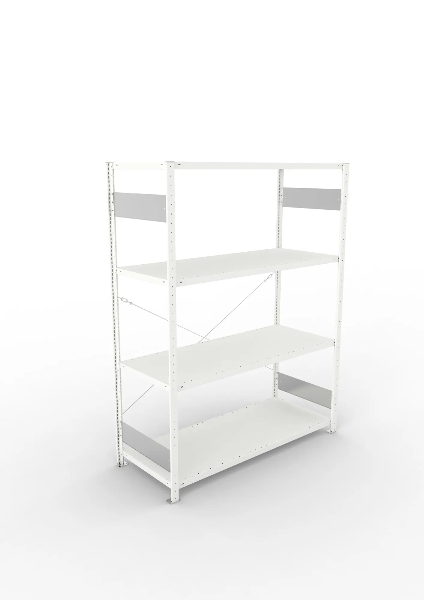 META CLIP S3, Fachbodenregal, Grundregal, 2000 x 1500 x 600 mm, Fachlast 200 kg, 4 Ebenen, RAL 7035 – Ansicht von oben