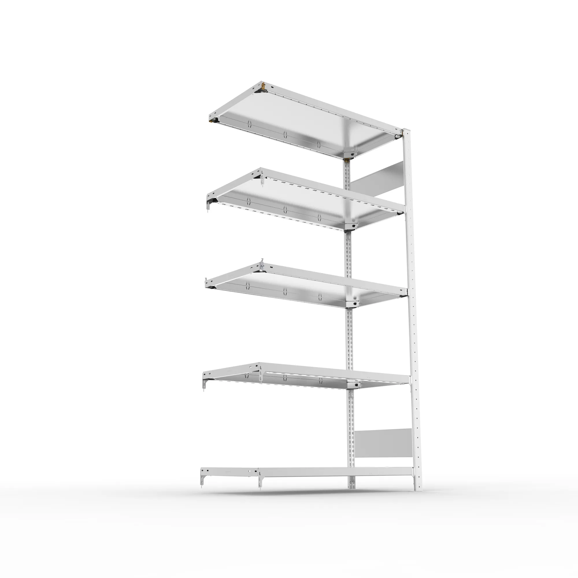 META CLIP S3, Fachbodenregal, Anbauregal, 2000 x 1000 x 500 mm, Fachlast 230 kg, 5 Ebenen, Längsriegel, verzinkt – Ansicht von unten