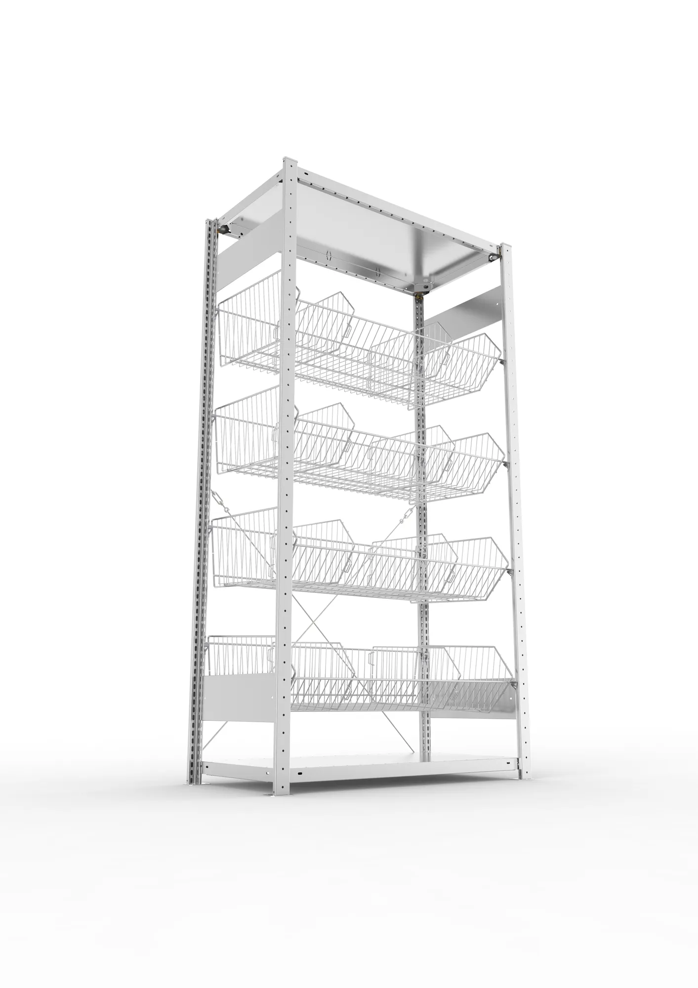 META CLIP, Gitterkorbregal, Grundregal, 2000 x 1000 x 500 mm, Fachlast 35 kg, verzinkt – Ansicht von unten