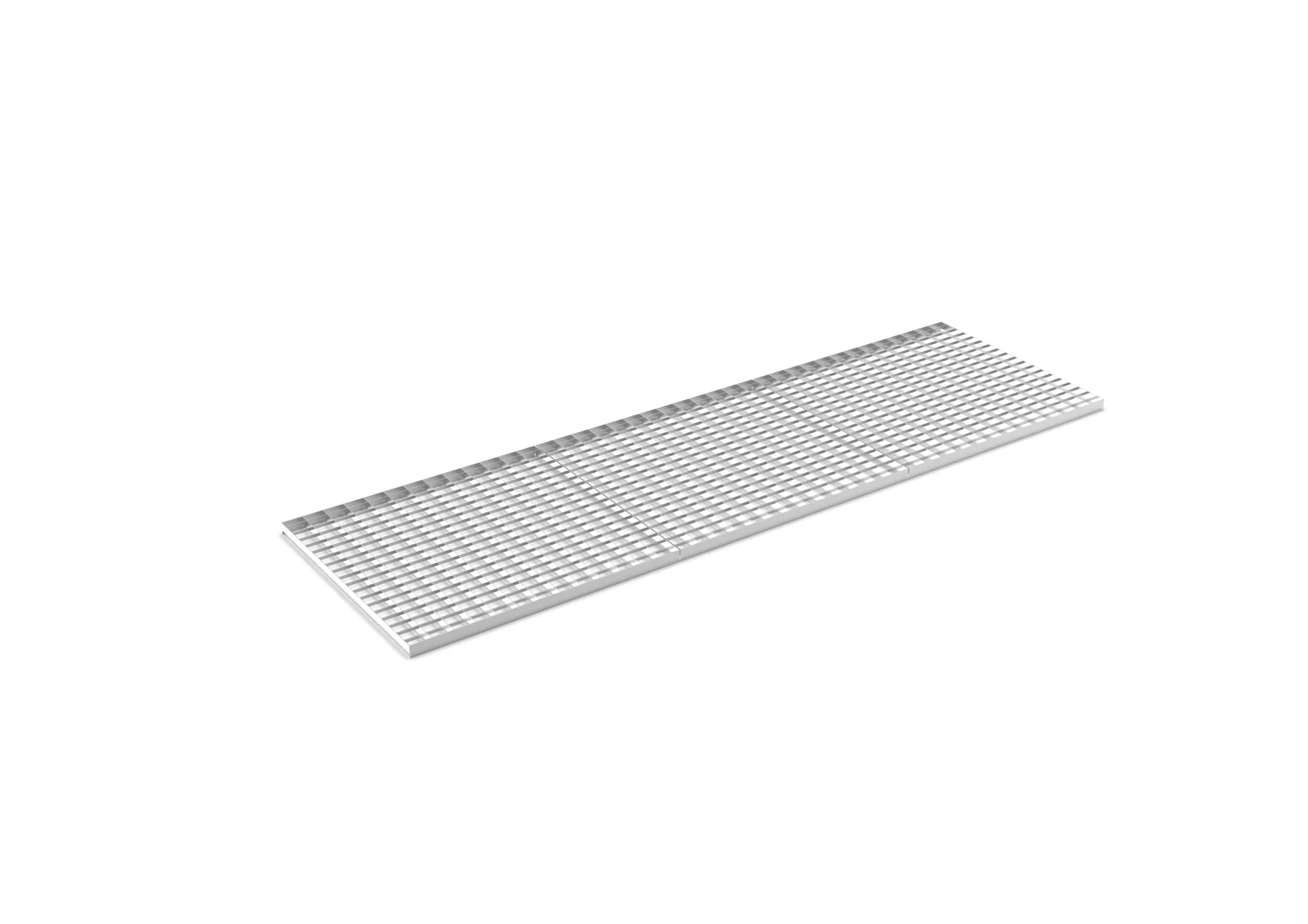 META MULTIPAL, Gitterrostboden aufgelegt, 2700 x 800 mm, 500 kg/m², feuerverzinkt – Ansicht in Blickhöhe