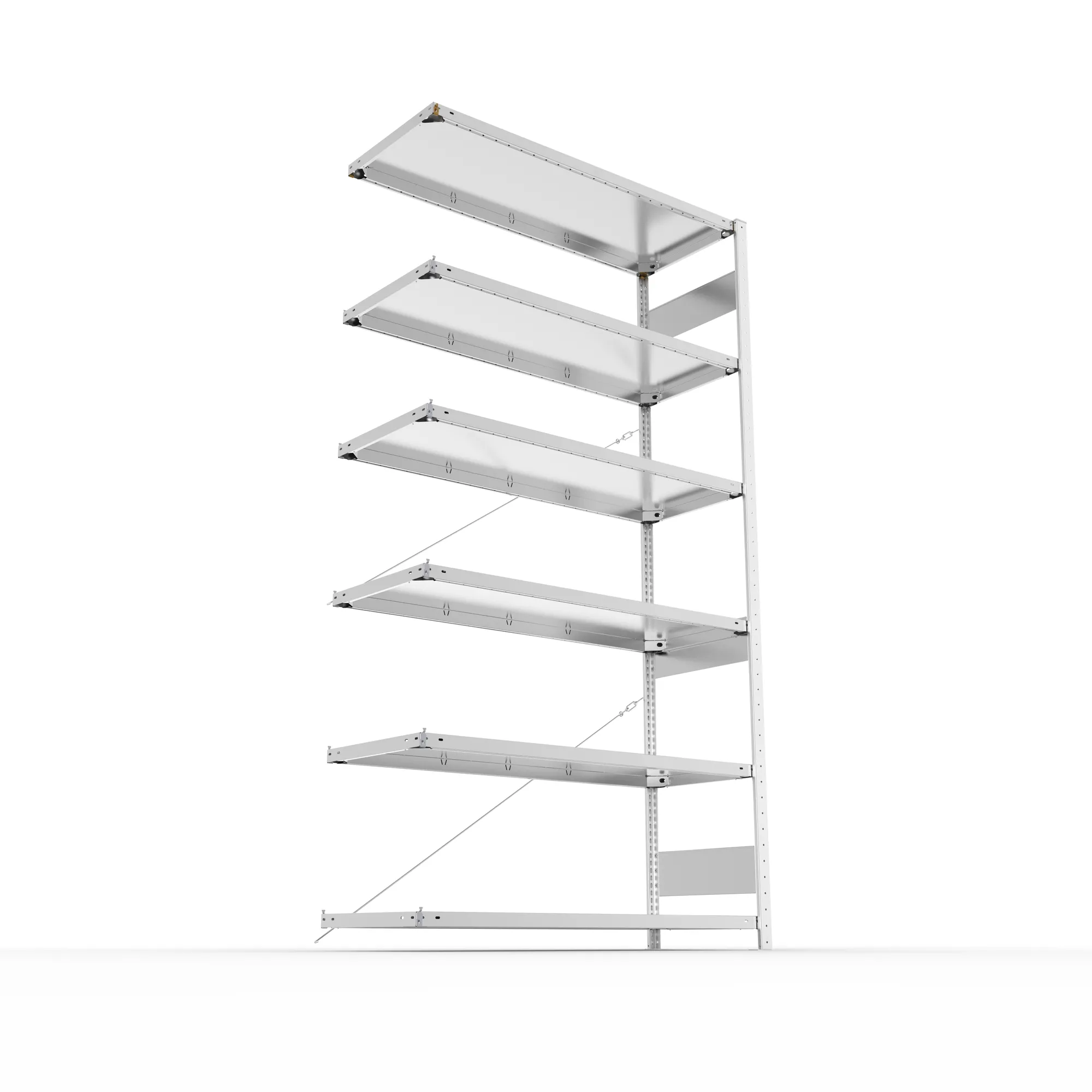 META CLIP S3, Fachbodenregal, Anbauregal, 2500 x 1300 x 500 mm, Fachlast 150 kg, 6 Ebenen, verzinkt – Ansicht von unten