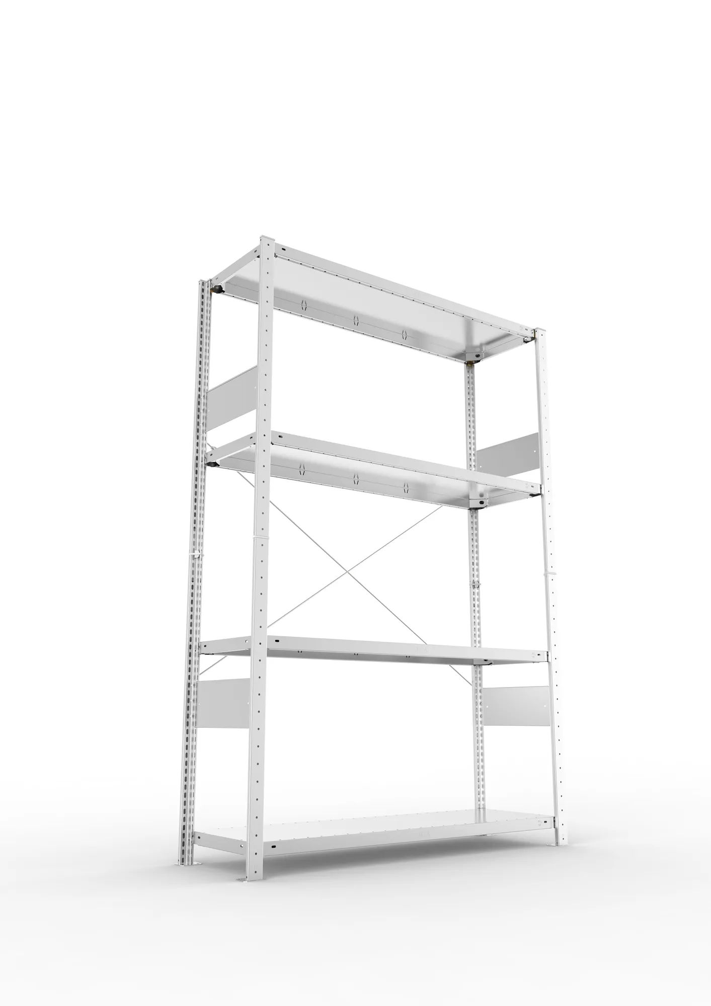 META CLIP SPLIT, Fachbodenregal, Grundregal, 2000 x 1300 x 400 mm, Fachlast 230 kg, 4 Ebenen, verzinkt – Ansicht von unten