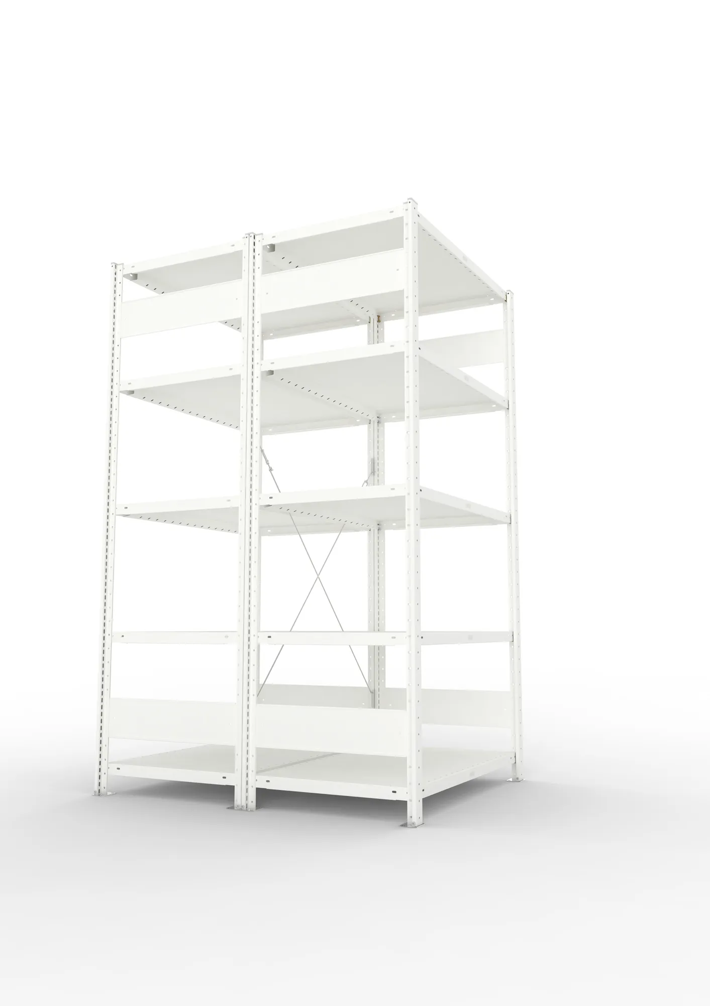 META CLIP, Fachbodenregal, Doppel-Grundregal, 2000 x 1000 x 600 mm, Fachlast 230 kg, 5 Ebenen, RAL 7035 – Seitenansicht