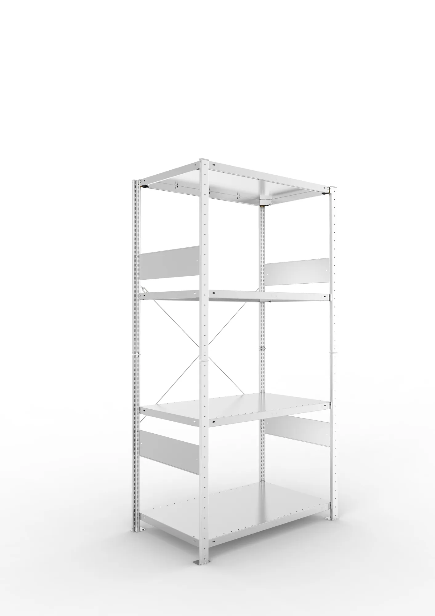 META CLIP SPLIT, Fachbodenregal, Grundregal, 2000 x 1000 x 600 mm, Fachlast 150 kg, 4 Ebenen, verzinkt – Ansicht in Blickhöhe