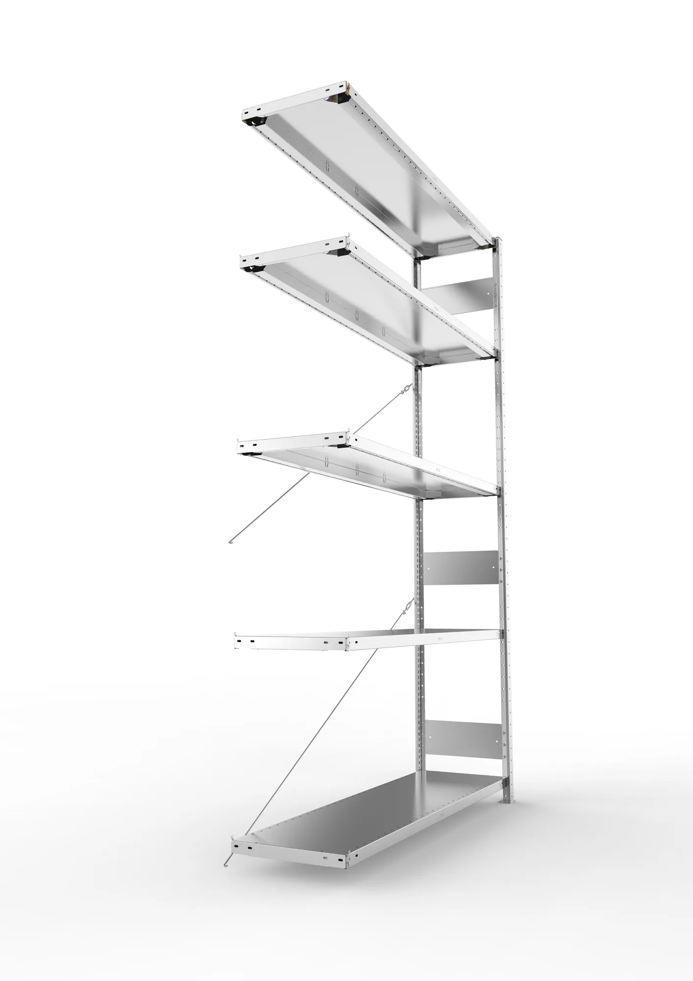 META CLIP S3, Fachbodenregal, Anbauregal, 2500 x 1500 x 400 mm, Fachlast 200 kg, 5 Ebenen, verzinkt – Seitenansicht