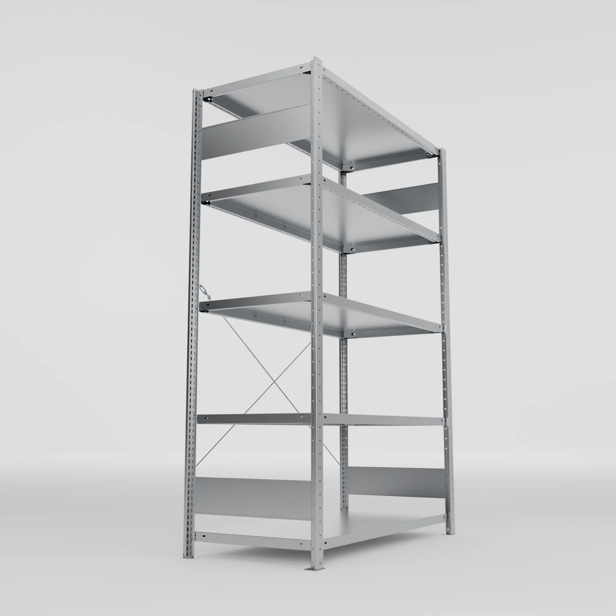 META CLIP S3, Fachbodenregal, Grundregal, 2000 x 1300 x 600 mm, Fachlast 150 kg, 5 Ebenen, verzinkt – Seitenansicht