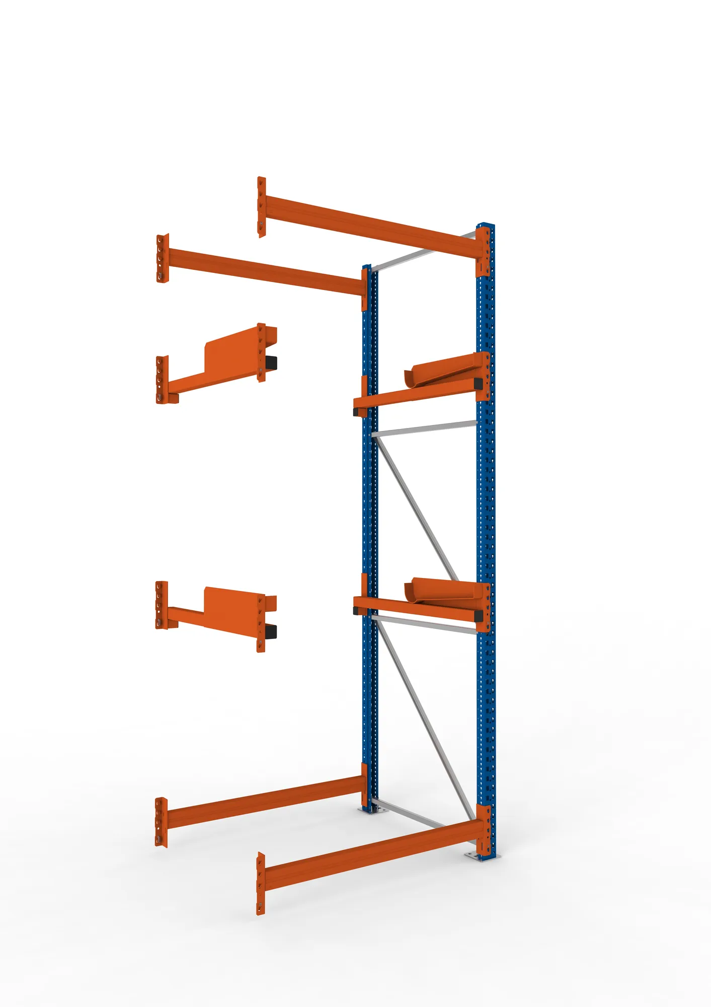 META MULTIPAL, Kabeltrommelregal, Anbauregal, 3300 x 1300 x 1100 mm, Feldlast 4000 kg, 2 Ebenen, Typ 2, RAL 5010 – Ansicht in Blickhöhe