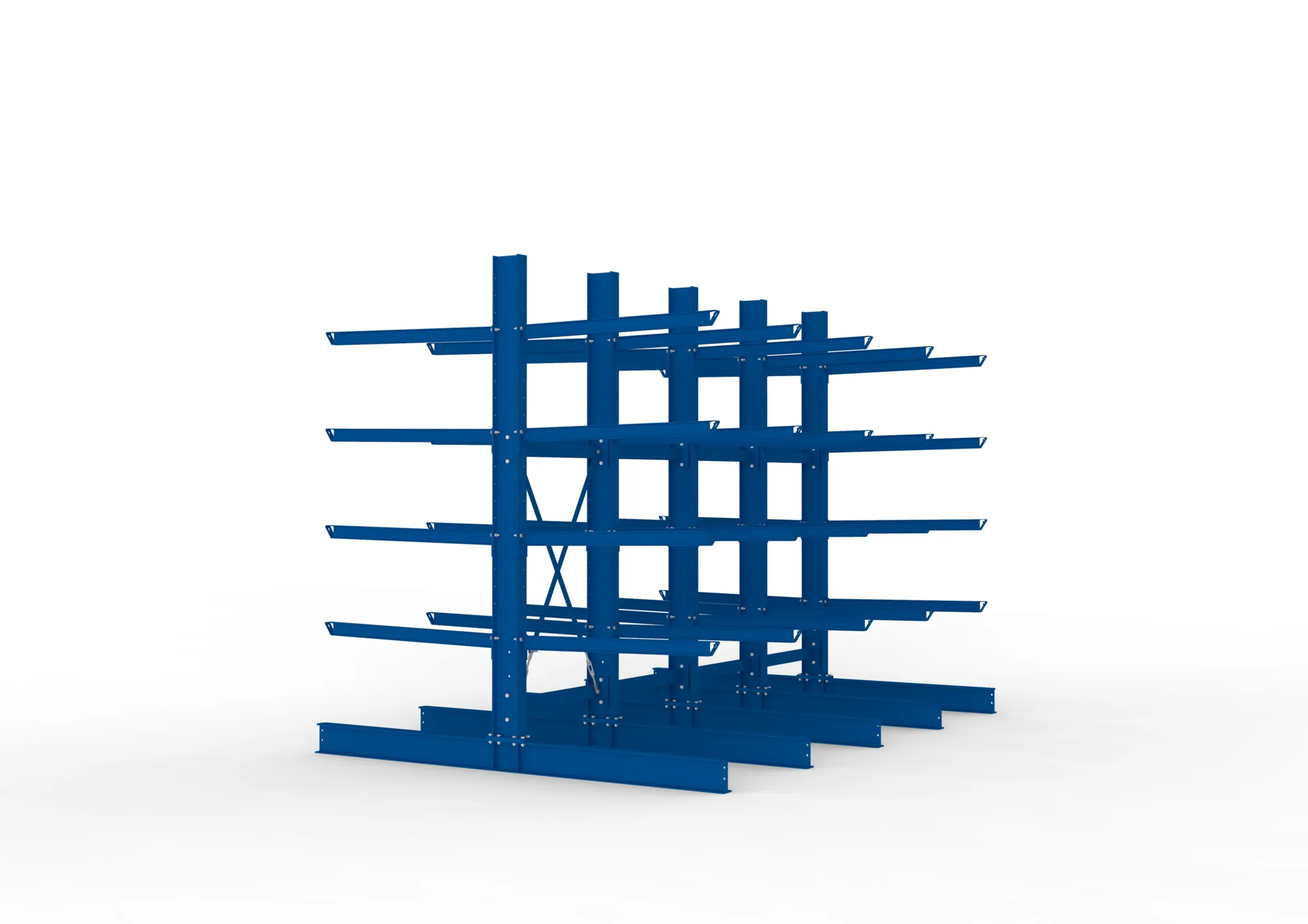 META MULTISTRONG H, Kragarmregal, 4 Felder, 3000 x 4000 x 1250 mm, Armlast 400 kg, doppelseitig, 4+1 Ebenen – Seitenansicht