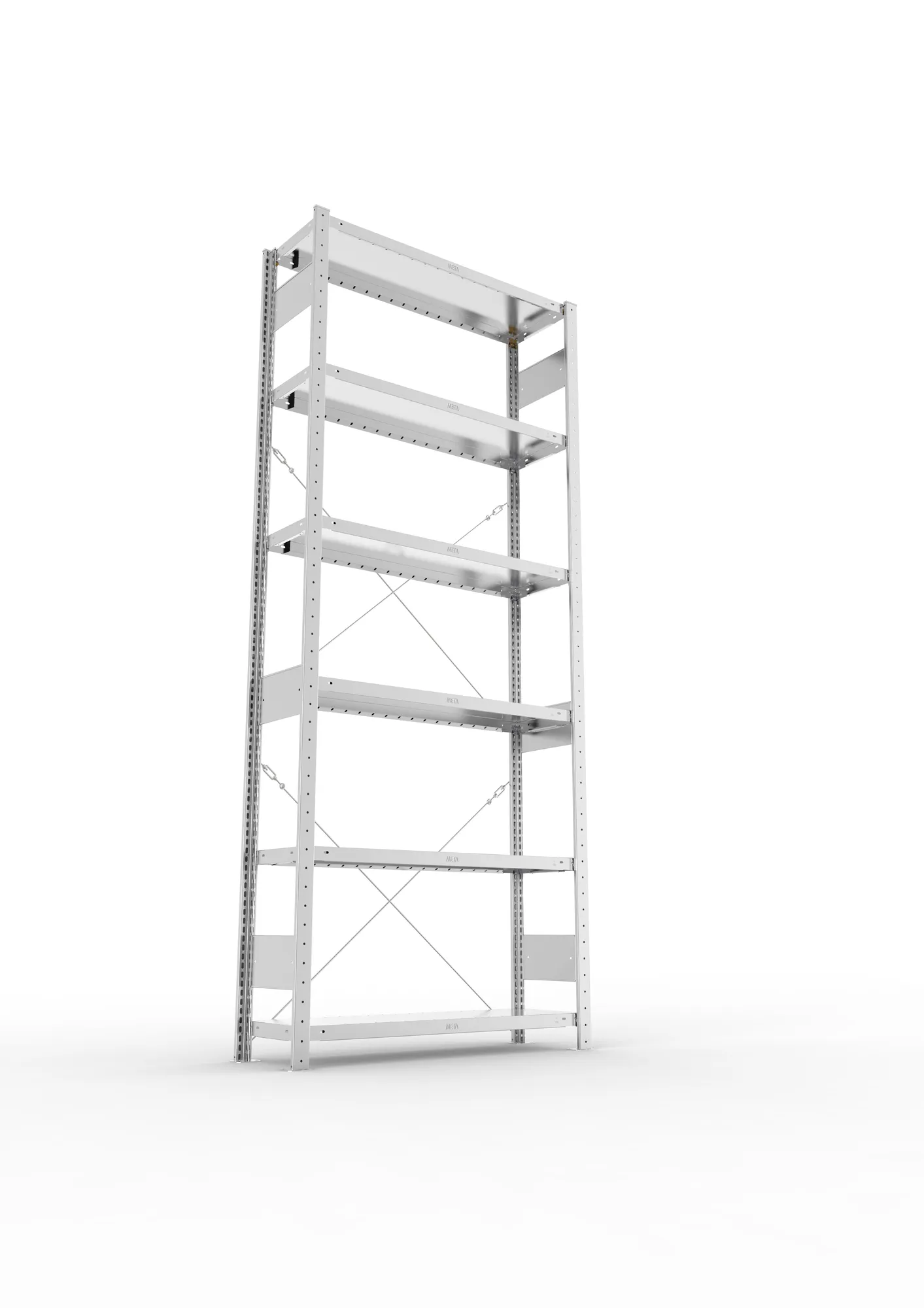 META CLIP, Fachbodenregal, Grundregal, 2500 x 1000 x 300 mm, Fachlast 230 kg, 6 Ebenen, verzinkt – Ansicht von unten