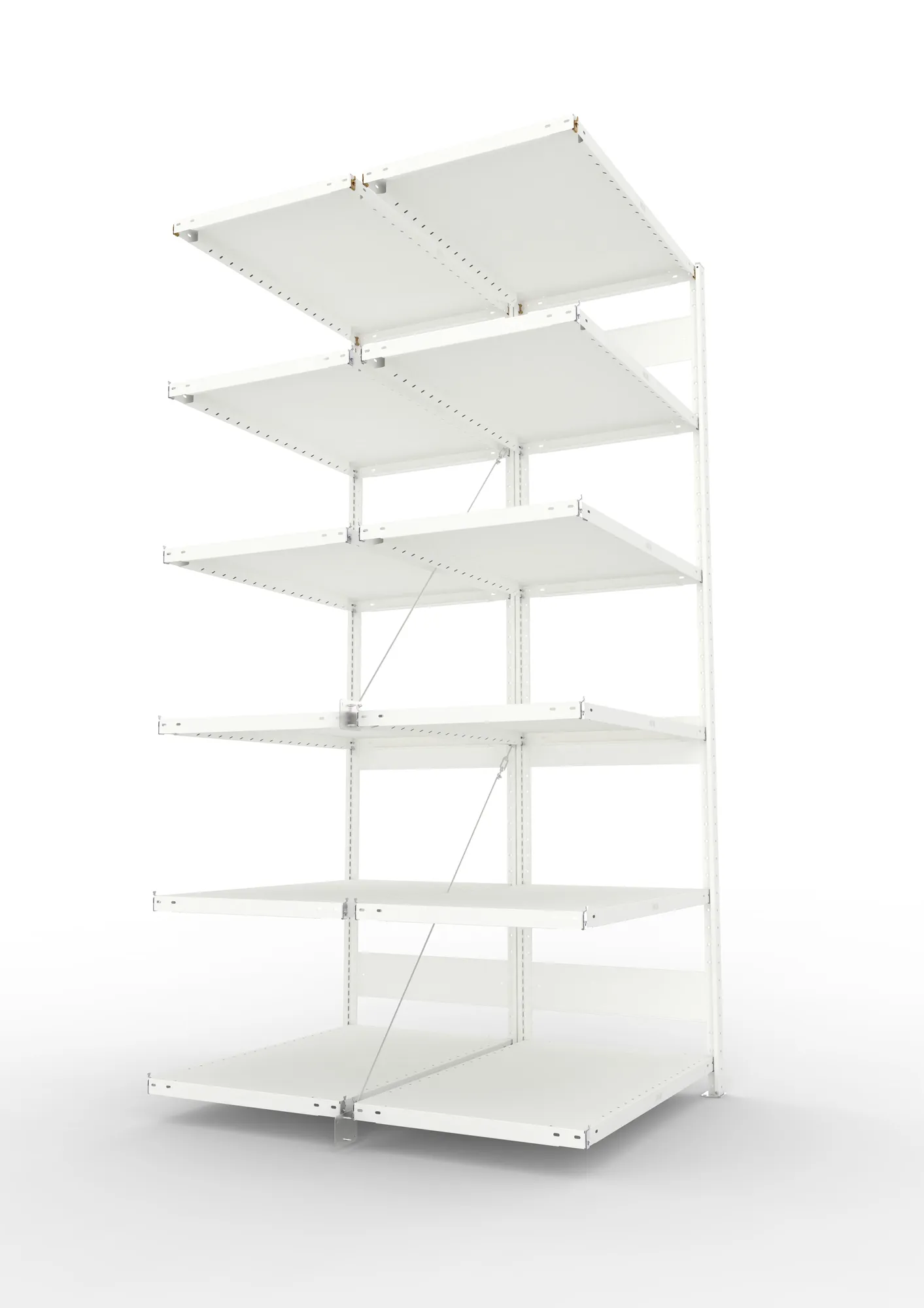 META CLIP, Fachbodenregal, Doppel-Anbauregal, 2500 x 1000 x 600 mm, Fachlast 230 kg, 6 Ebenen, RAL 7035 – Seitenansicht