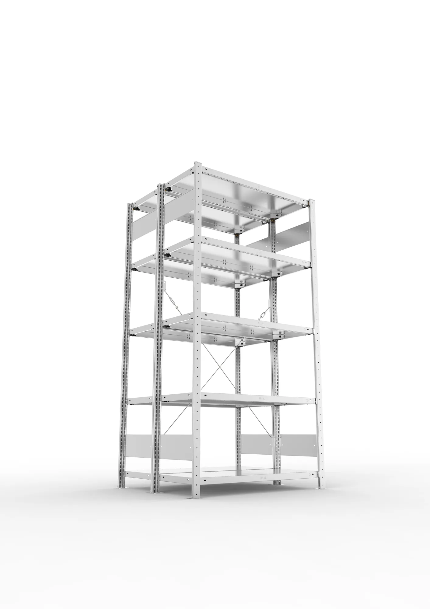META CLIP, Fachbodenregal, Doppel-Grundregal, 2000 x 1000 x 400 mm, Fachlast 150 kg, 5 Ebenen, verzinkt – Ansicht von unten