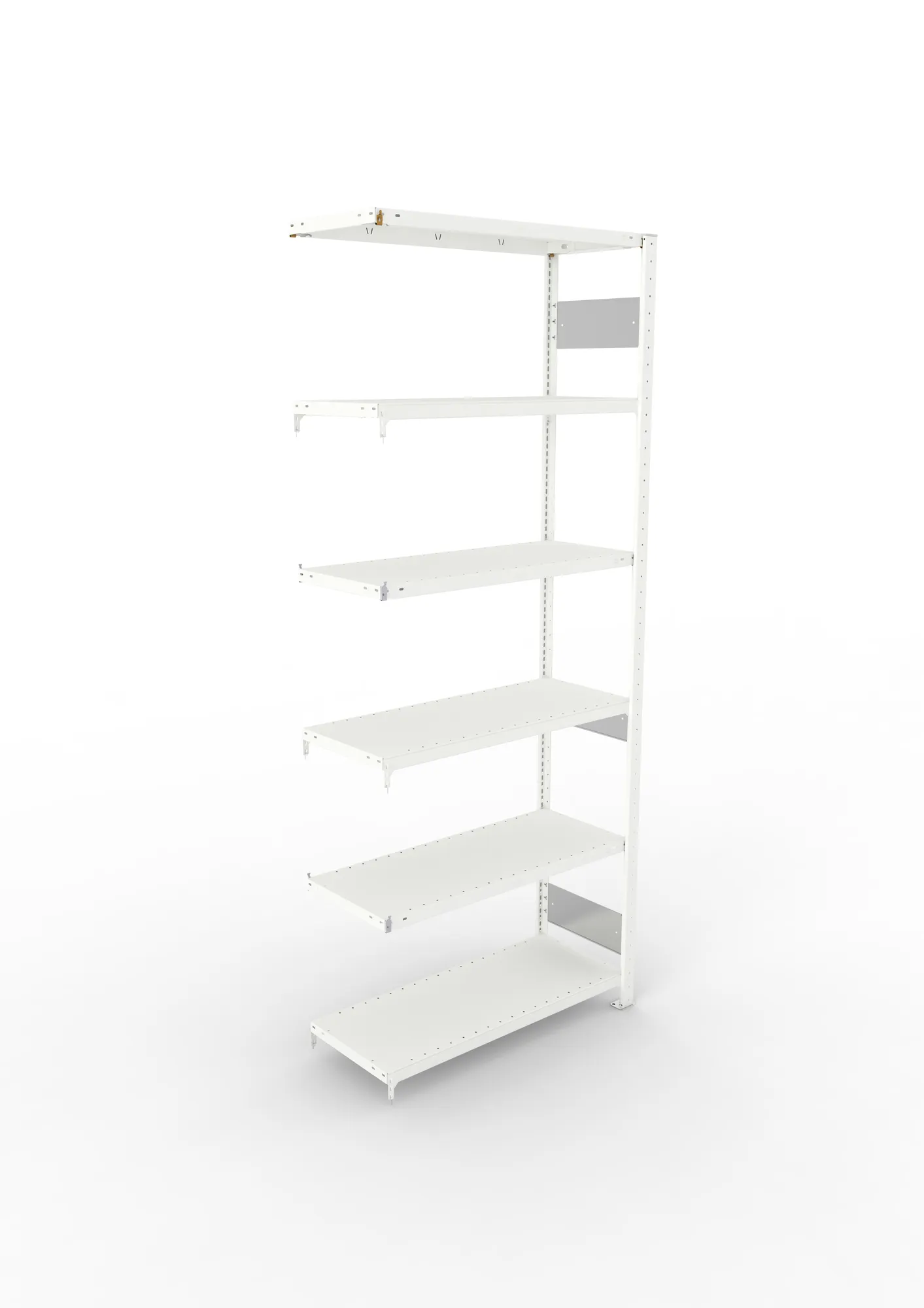 META CLIP S3, Fachbodenregal, Anbauregal, 2500 x 1000 x 400 mm, Fachlast 150 kg, 6 Ebenen, Längsriegel, RAL 7035 – Ansicht von oben