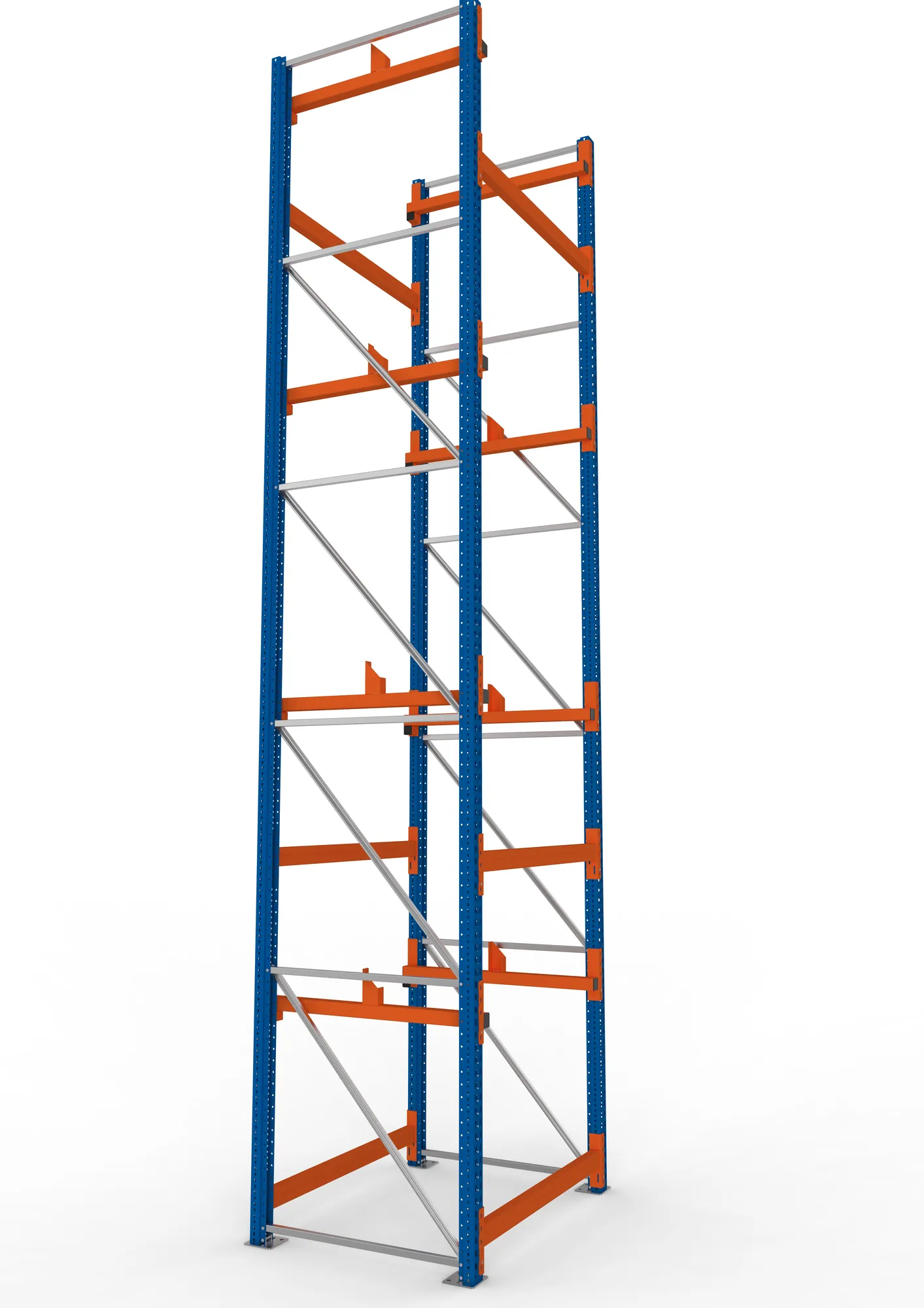META MULTIPAL, Kabeltrommelregal, Grundregal, 5500 x 1300 x 1100 mm, Feldlast 5500 kg, 2 Ebenen, Typ 1, RAL 5010 – Seitenansicht