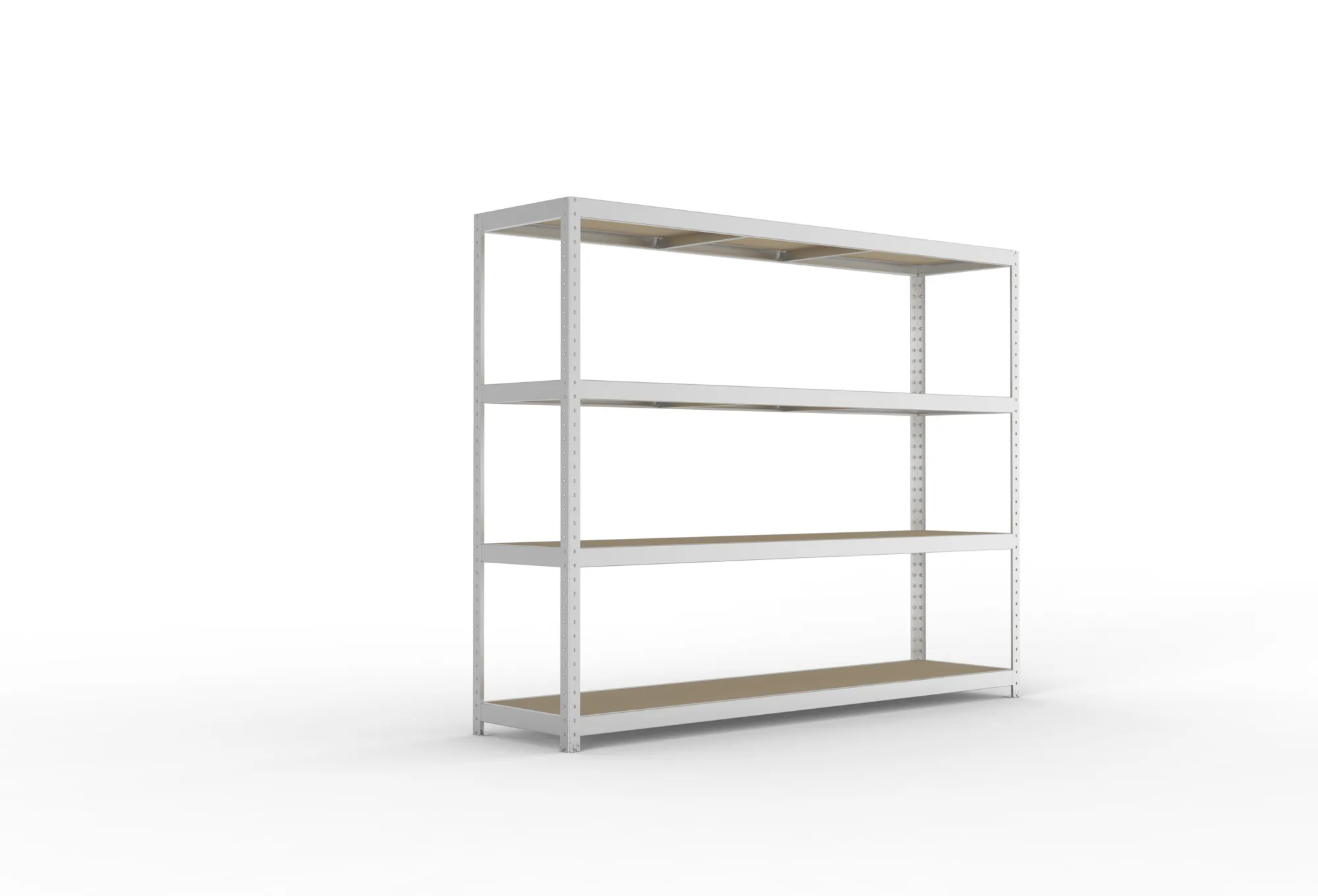 META SPEED-RACK, Weitspannregal, 1970 x 2500 x 600 mm, Fachlast 400 kg, Spanplattenböden, 4 Ebenen – Ansicht in Blickhöhe