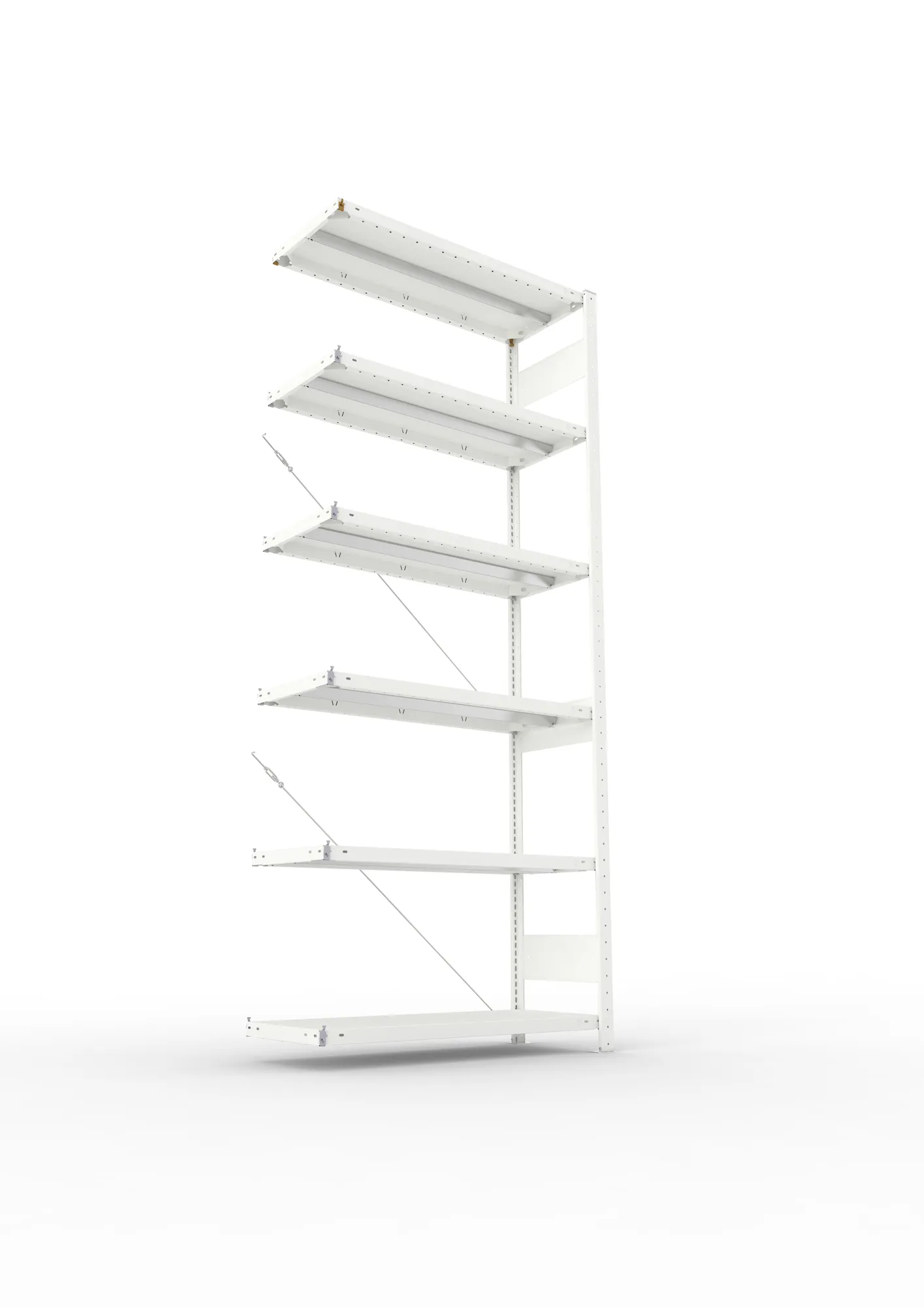 META CLIP, Fachbodenregal, Anbauregal, 2500 x 1000 x 400 mm, Fachlast 330 kg, 6 Ebenen, RAL 7035 – Ansicht von unten