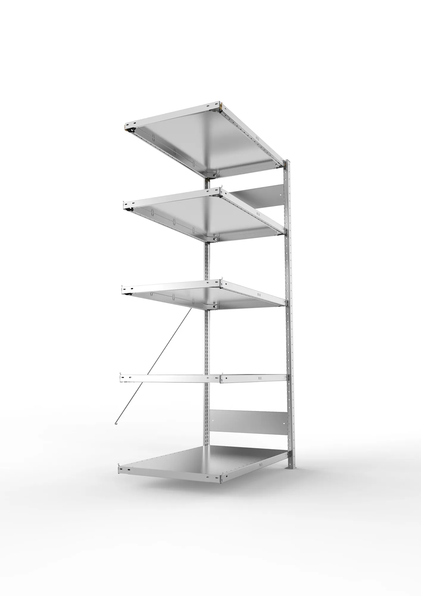 META CLIP, Fachbodenregal, Anbauregal, 2000 x 1000 x 600 mm, Fachlast 150 kg, 5 Ebenen, verzinkt – Seitenansicht