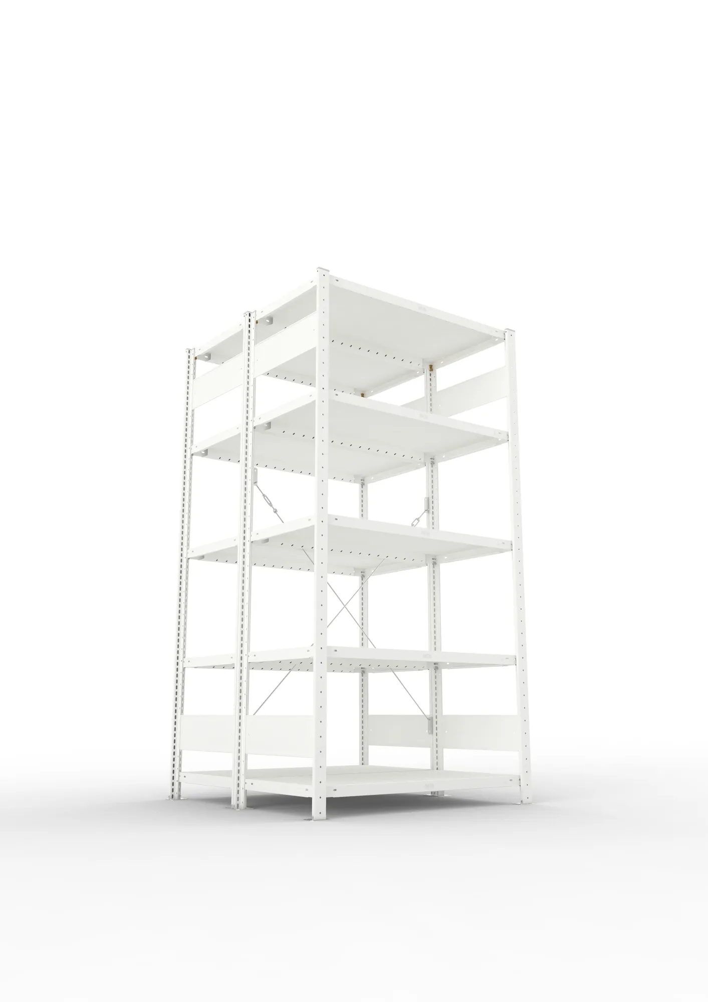 META CLIP, Fachbodenregal, Doppel-Grundregal, 2000 x 1000 x 500 mm, Fachlast 230 kg, 5 Ebenen, RAL 7035 – Ansicht von unten