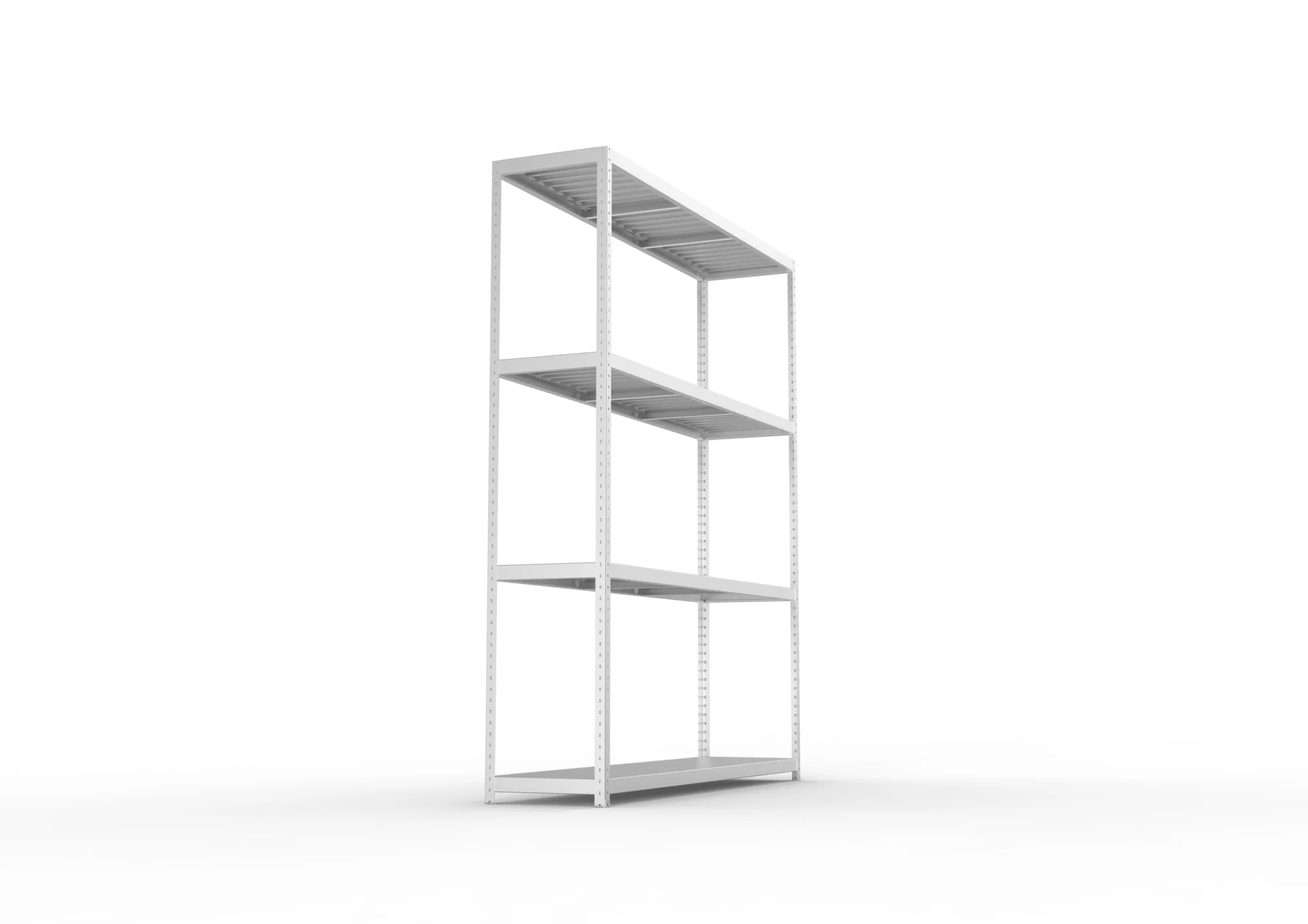 META SPEED-RACK, Weitspannregal, 2970 x 2500 x 600 mm, Fachlast 400 kg, Stahlpaneelböden, 4 Ebenen – Seitenansicht