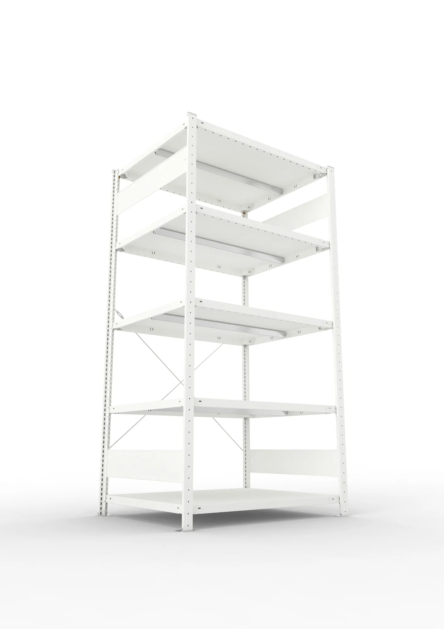 META CLIP, Fachbodenregal, Grundregal, 2000 x 1000 x 800 mm, Fachlast 330 kg, 5 Ebenen, RAL 7035 – Ansicht von unten