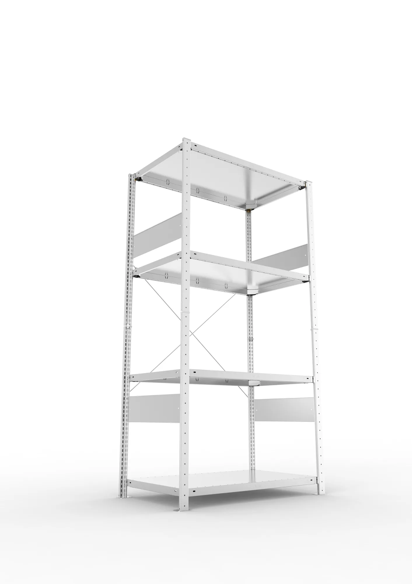 META CLIP SPLIT, Fachbodenregal, Grundregal, 2000 x 1000 x 600 mm, Fachlast 150 kg, 4 Ebenen, verzinkt – Ansicht von unten