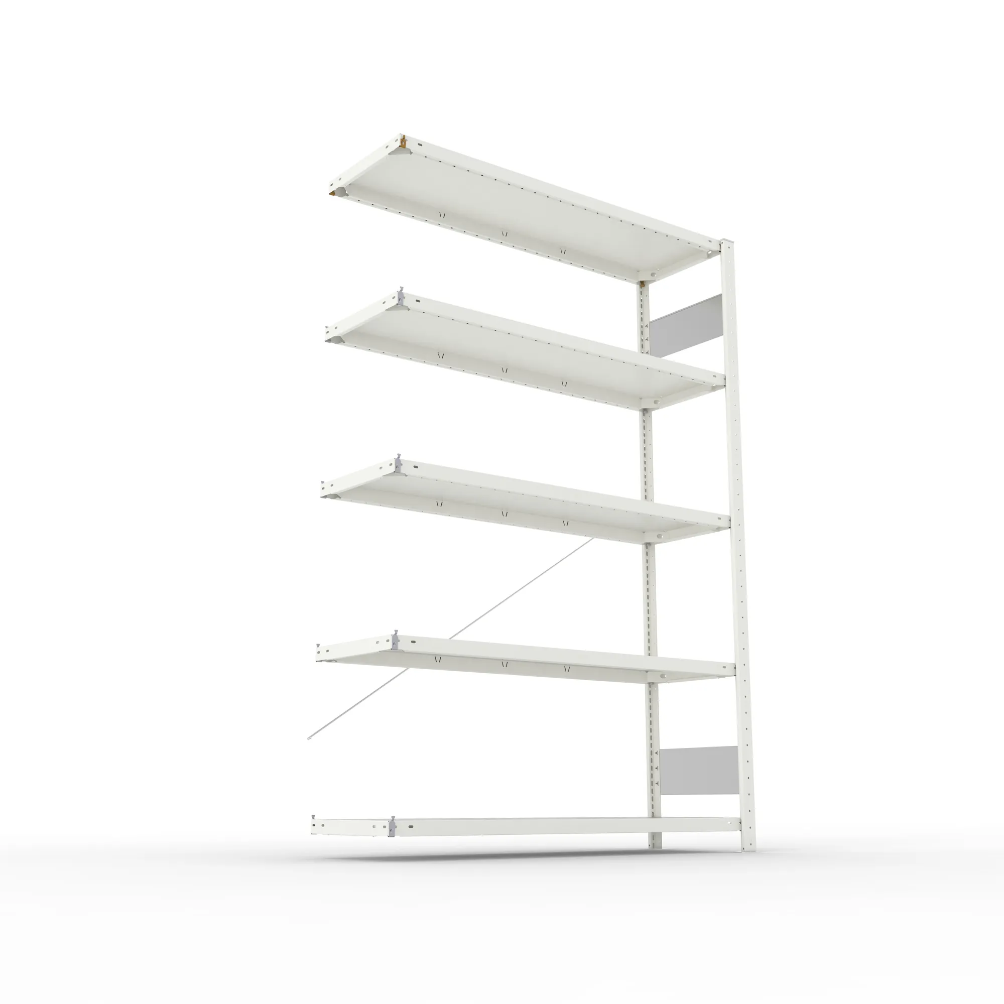 META CLIP S3, Fachbodenregal, Anbauregal, 2000 x 1300 x 400 mm, Fachlast 150 kg, 5 Ebenen, RAL 7035 – Ansicht von unten