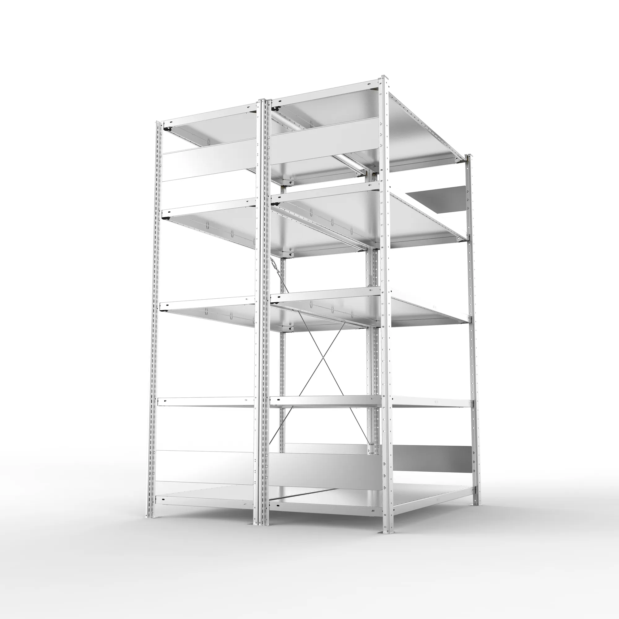 META CLIP S3, Fachbodenregal, Doppel-Grundregal, 2000 x 1300 x 600 mm, Fachlast 150 kg, 5 Ebenen, verzinkt – Seitenansicht