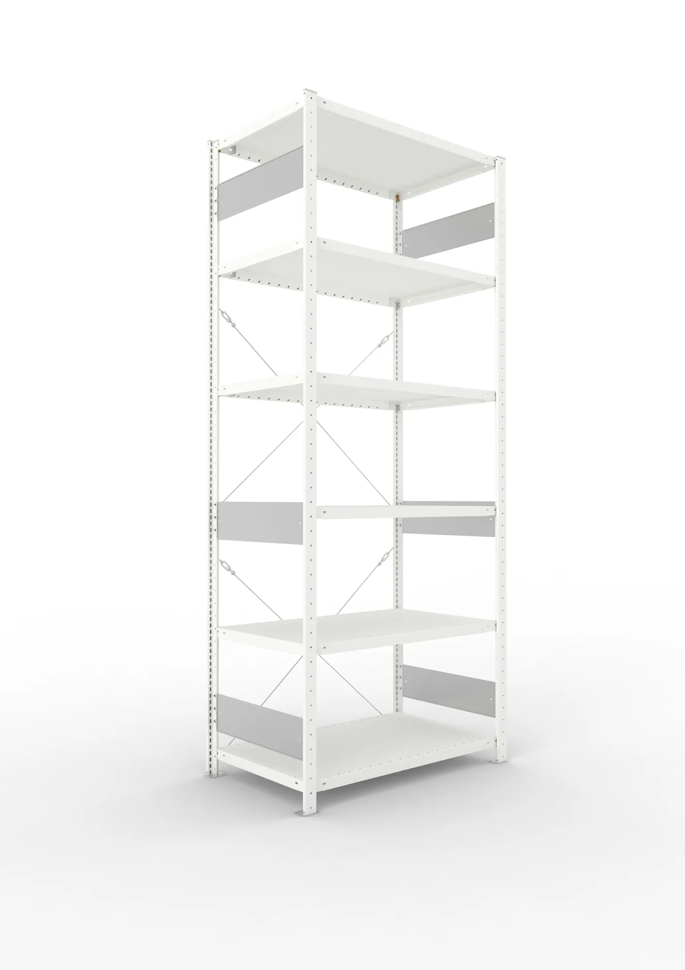 META CLIP S3, Fachbodenregal, Grundregal, 2500 x 1000 x 600 mm, Fachlast 230 kg, 6 Ebenen, RAL 7035 – Ansicht in Blickhöhe