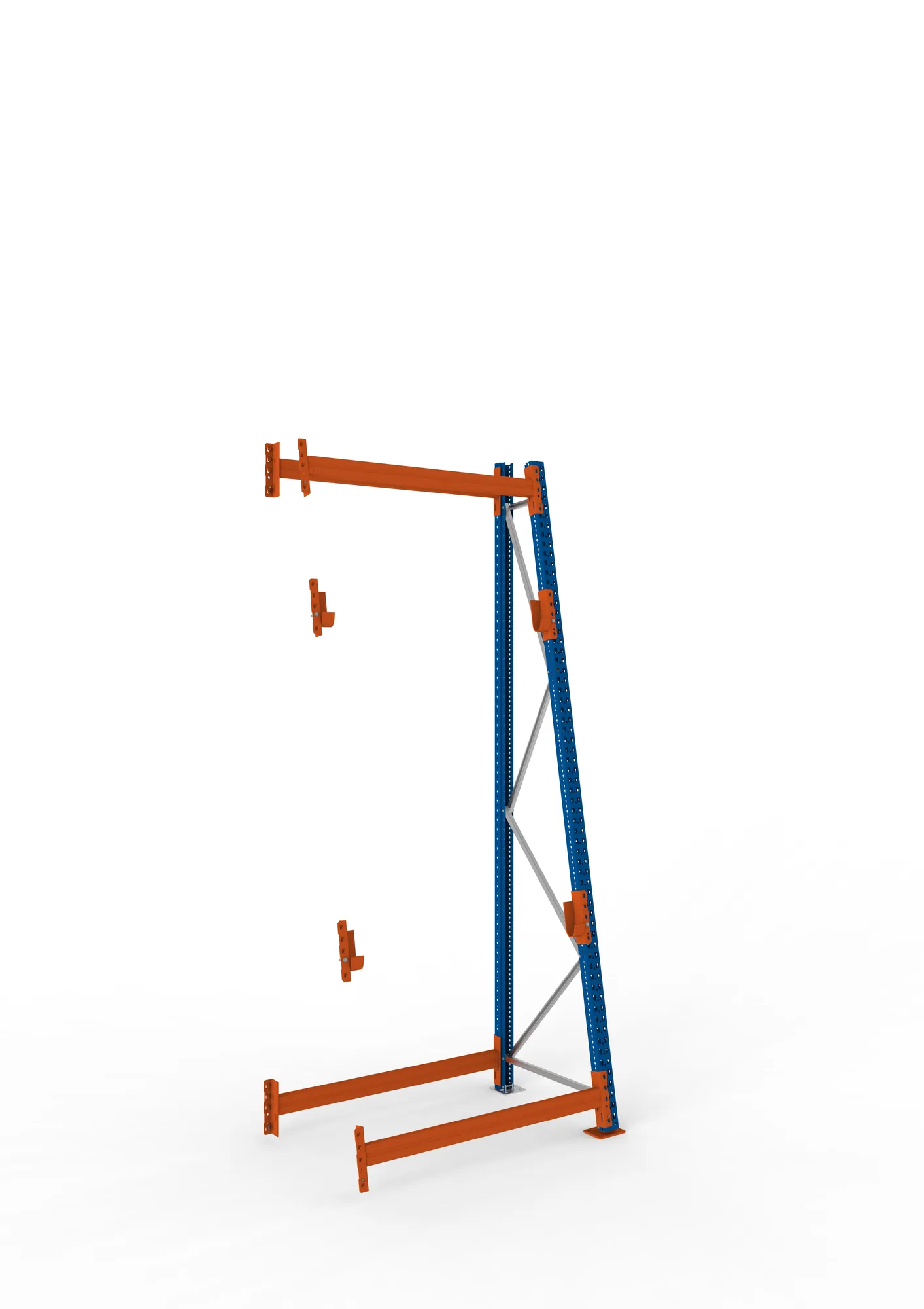 META MULTIPAL, Kabeltrommelregal, Anbauregal, 3300 x 1300 x 900 mm, Feldlast 1500 kg, 2 Ebenen, Typ 3/A-Ständer, RAL 5010 – Ansicht in Blickhöhe