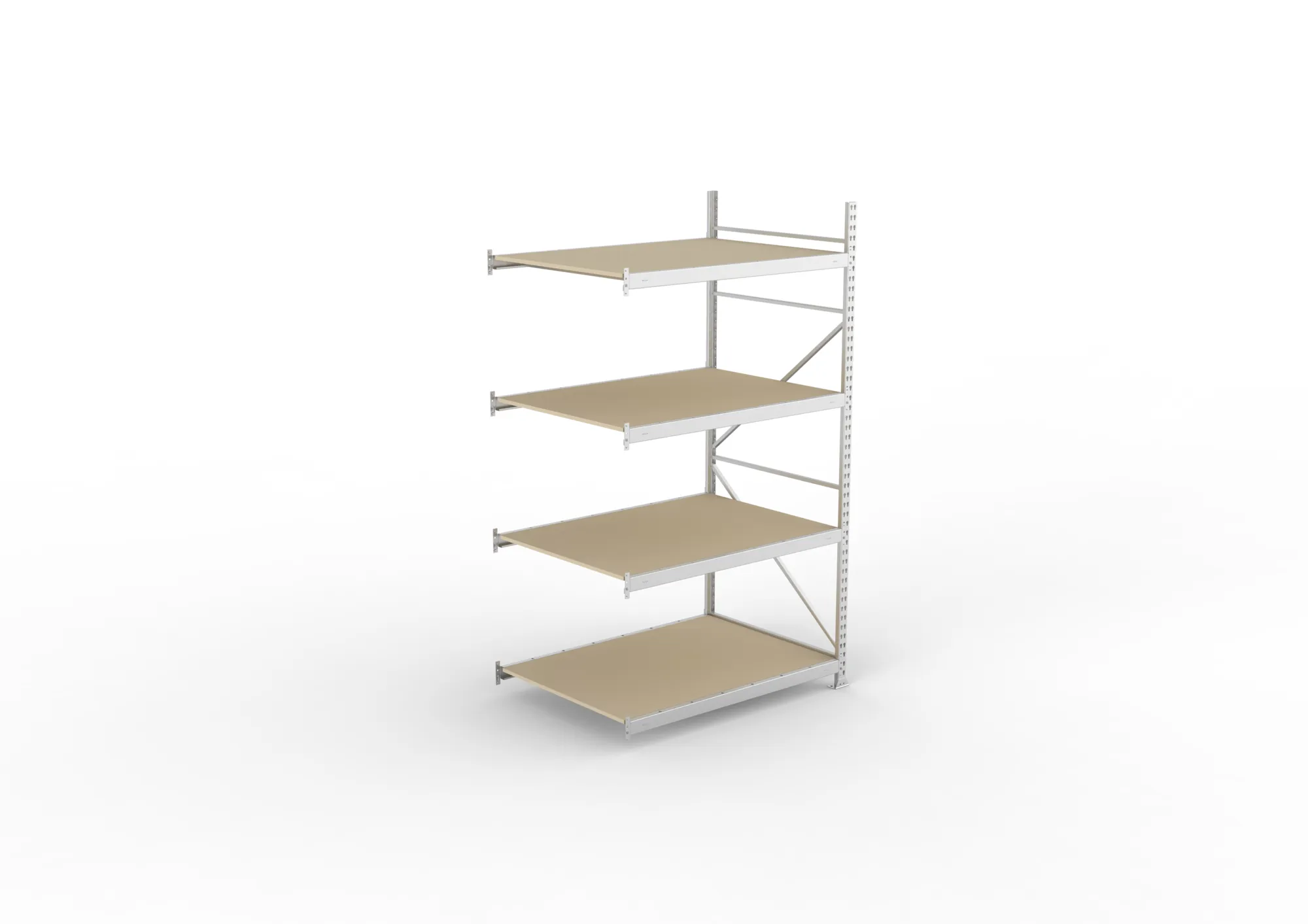 META MINI-RACK, Weitspannregal, Anbauregal, 2500 x 1400 x 1050 mm, Fachlast 600 kg, Spanplattenböden, 4 Ebenen – Ansicht von oben