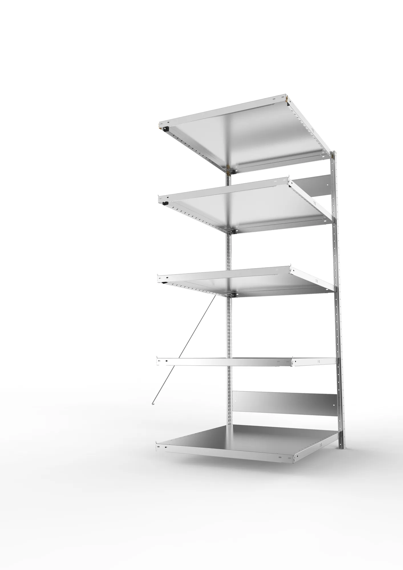 META CLIP, Fachbodenregal, Anbauregal, 2000 x 1000 x 800 mm, Fachlast 230 kg, 5 Ebenen, verzinkt – Seitenansicht