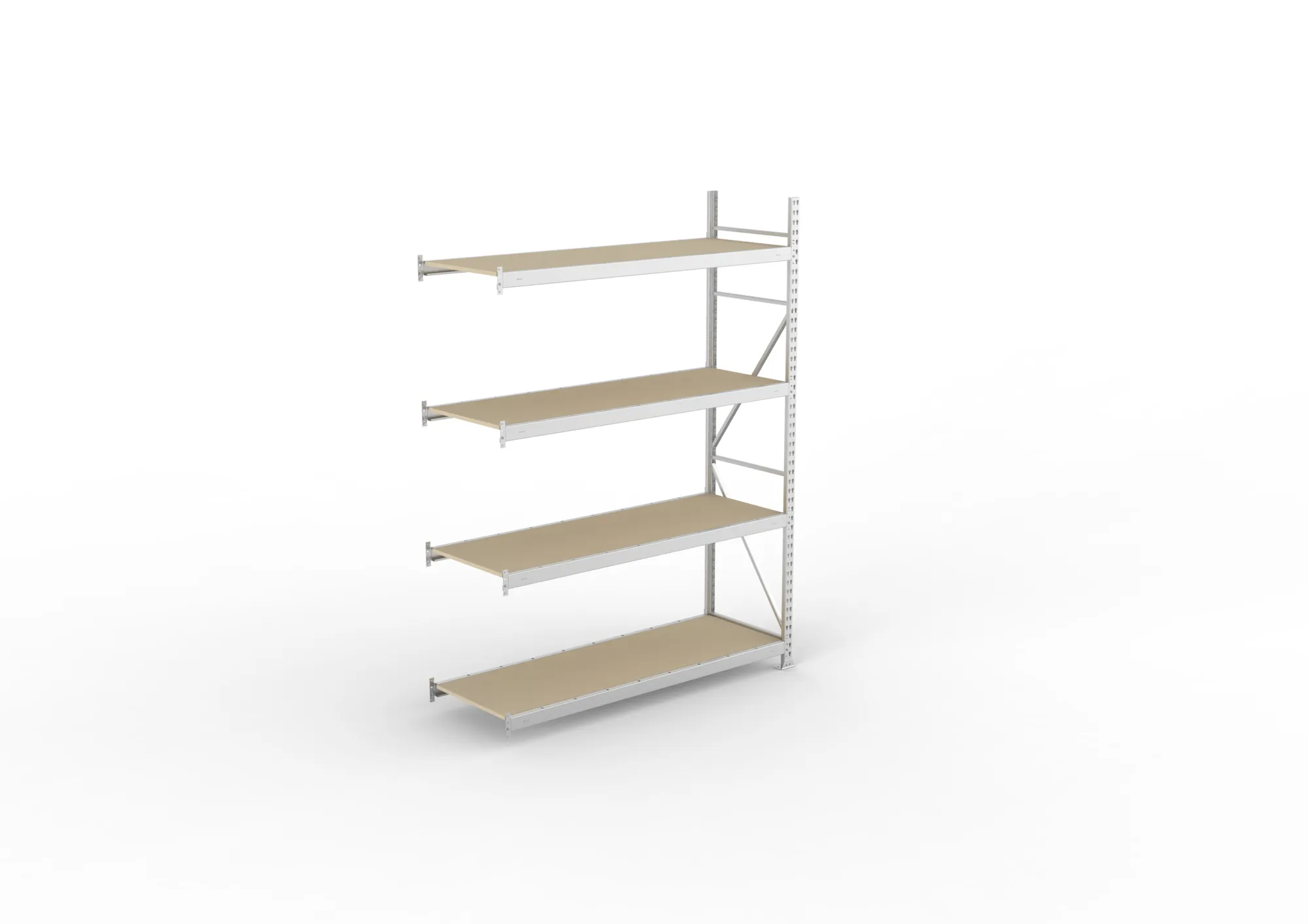 META MINI-RACK, Weitspannregal, Anbauregal, 2500 x 1800 x 650 mm, Fachlast 600 kg, Spanplattenböden, 4 Ebenen – Ansicht von oben