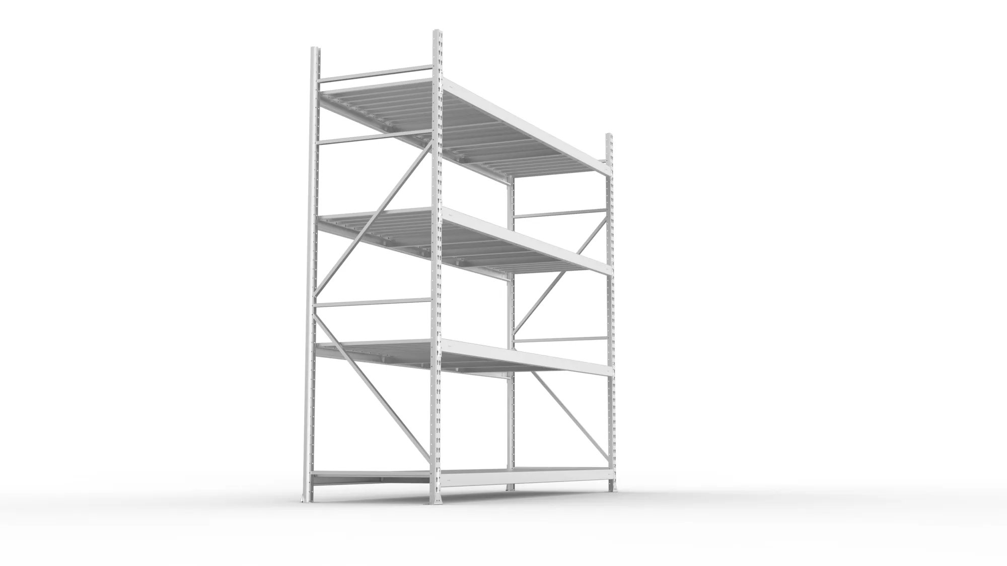 META MINI-RACK, Weitspannregal, Grundregal, 2500 x 2600 x 800 mm, Fachlast 490 kg, Stahlpaneelböden, 4 Ebenen – Seitenansicht
