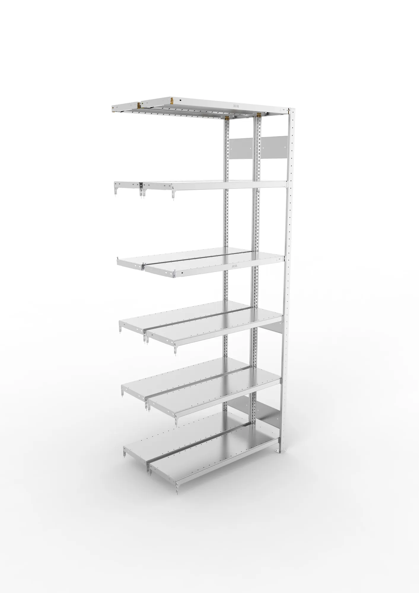 META CLIP S3, Fachbodenregal, Doppel-Anbauregal, 2500 x 1000 x 300 mm, Fachlast 230 kg, 6 Ebenen, Längsriegel, verzinkt – Ansicht von oben