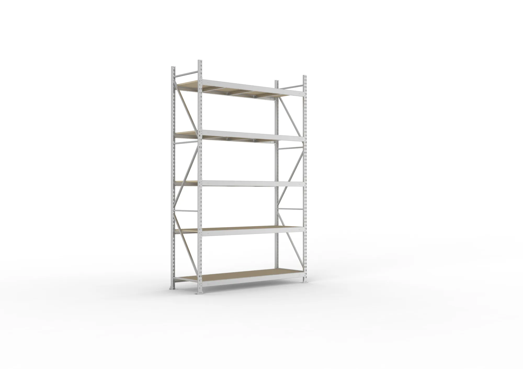 META MINI-RACK, Weitspannregal, Grundregal, 3000 x 1800 x 650 mm, Fachlast 600 kg, Spanplattenböden, 5 Ebenen – Ansicht in Blickhöhe