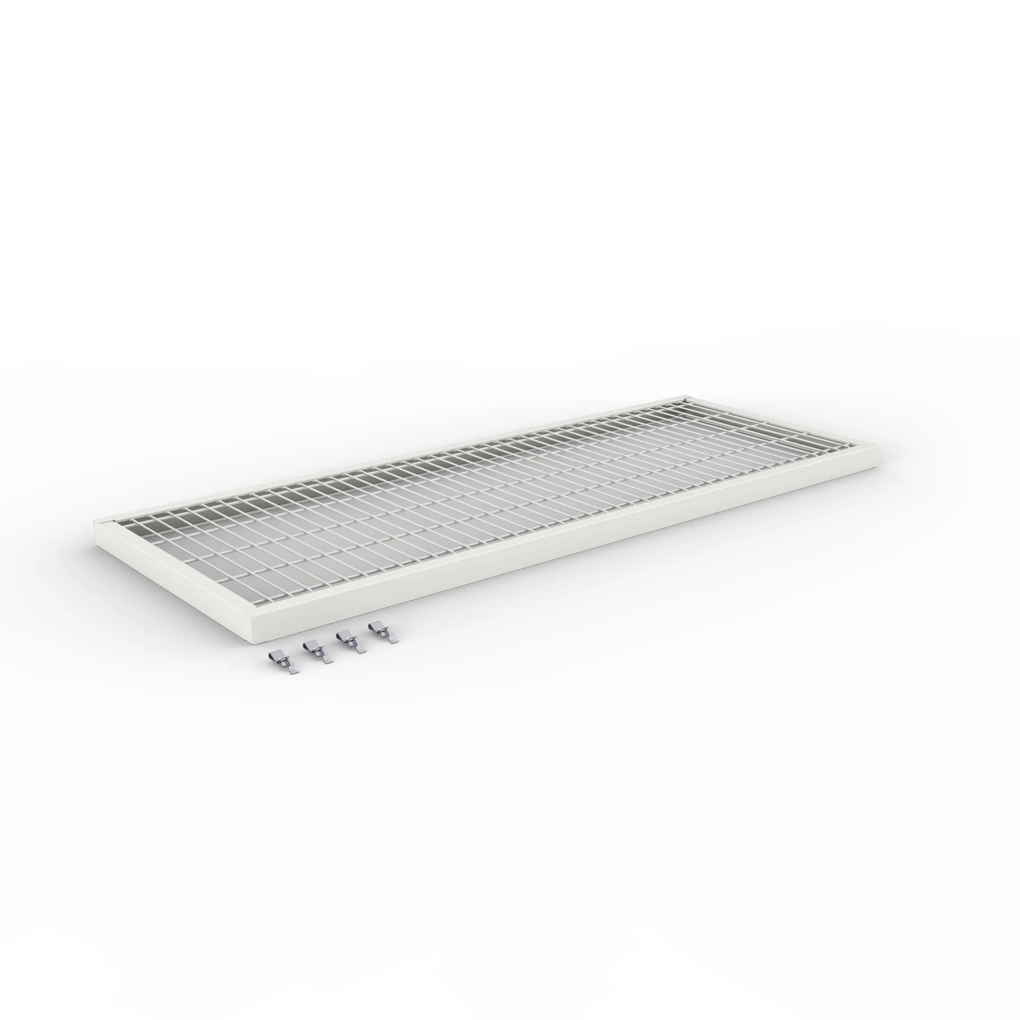 META CLIP, Zusatz-Drahtboden, 1300 x 500 mm, 150 kg, RAL 7035 – Ansicht in Blickhöhe