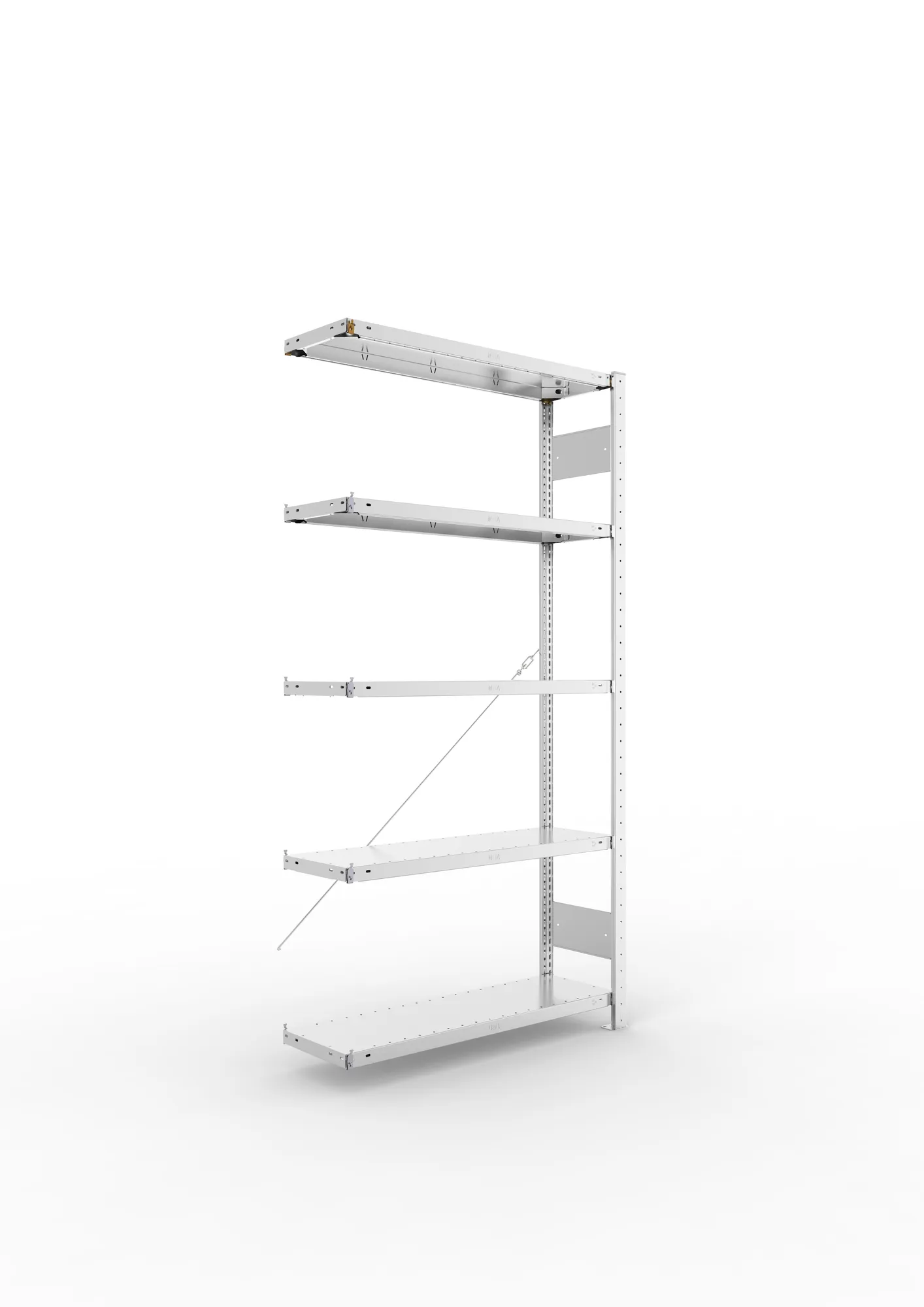 META CLIP, Fachbodenregal, Anbauregal, 2000 x 1000 x 300 mm, Fachlast 150 kg, 5 Ebenen, verzinkt – Ansicht in Blickhöhe