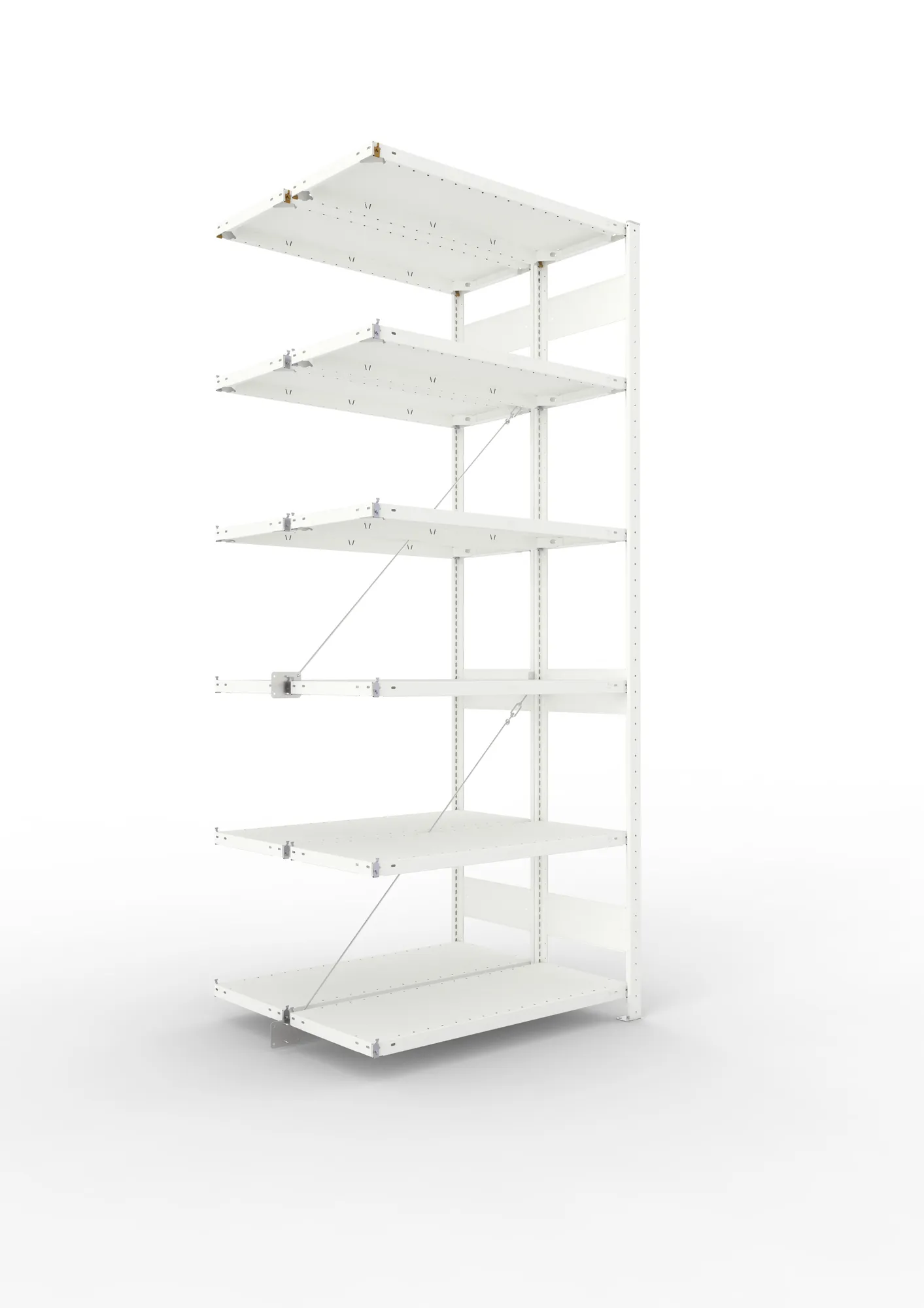 META CLIP, Fachbodenregal, Doppel-Anbauregal, 2500 x 1000 x 400 mm, Fachlast 150 kg, 6 Ebenen, RAL 7035 – Ansicht in Blickhöhe