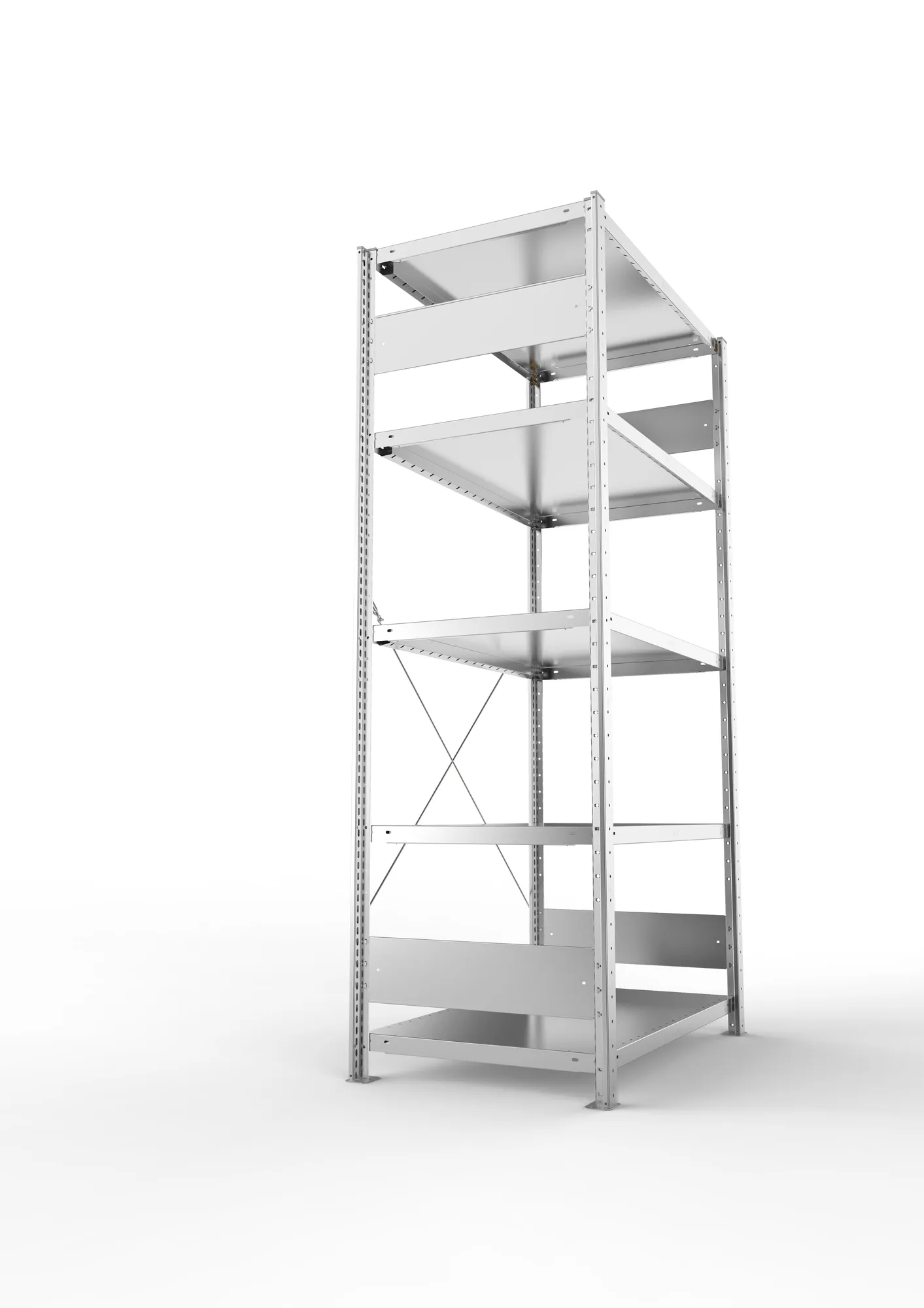 META CLIP S3, Fachbodenregal, Grundregal, 2000 x 1000 x 600 mm, Fachlast 230 kg, 5 Ebenen, verzinkt – Seitenansicht